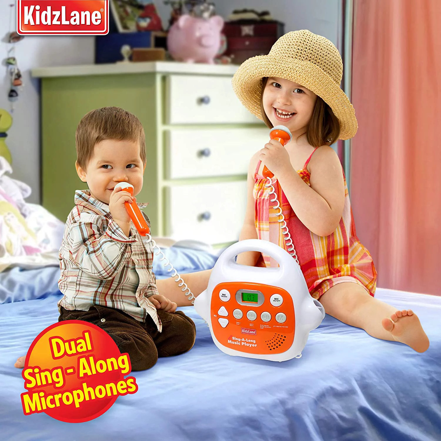 Kids MP3 Player Karaoke Machine 2 Microphone, Built in Music Storage, Bluetooth/MP3/AUX Connection
