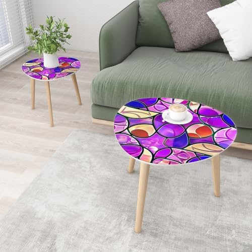 YPDRYGV Small Coffee Nesting  Abstract Stained Glass Mosaic Violet Circles Triangle End  Center   Modern   Room Bedroom Balcony