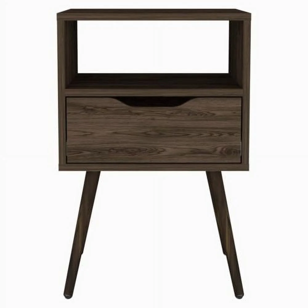ZJbiubiuHome Otom Nightstand    Top  One Open   One Drawer  Four Legs -Dark Walnut