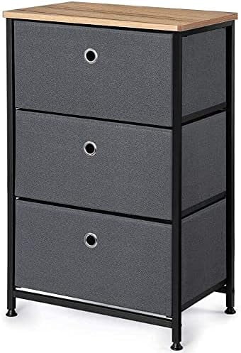 LNSETGC 28\u201D Vertical Dresser  Tower with 3 Drawers Large Capacity Fabric Nightstand Drawer with Sturdy Steel Frame and Rustproof Wood Top Organizer Unit  Room Bedroom Hallway Closet