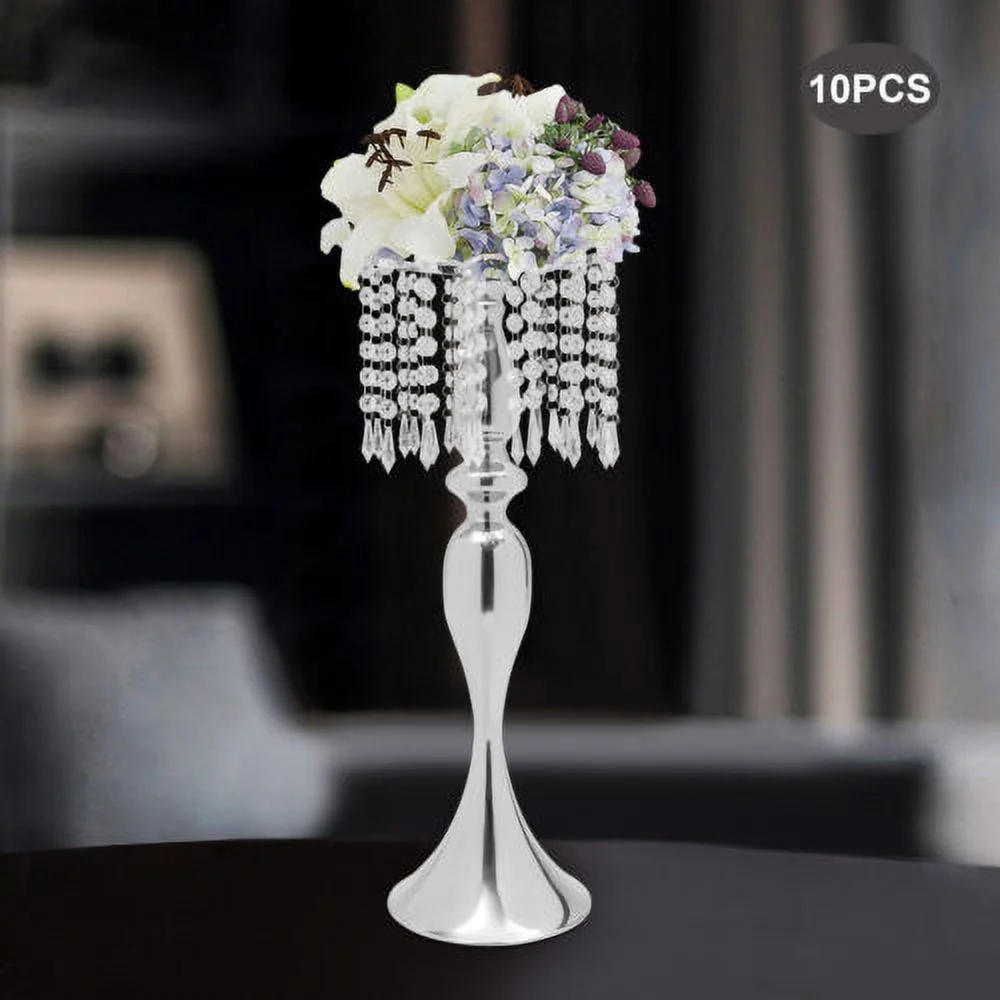 10 PCS Metal Silver Flower Vase Wedding Table Centerpieces Crystal Flower Stand