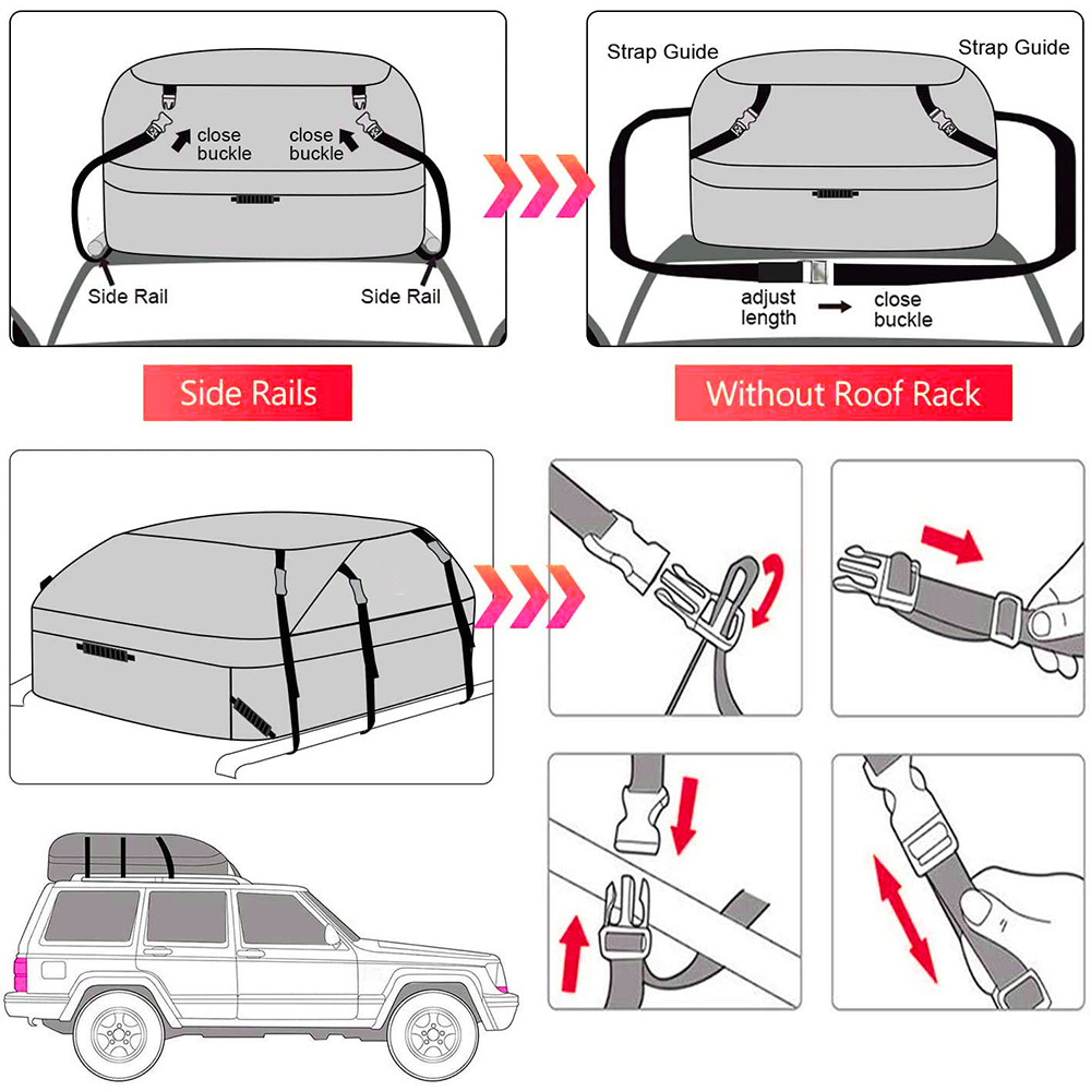 27 Cubic ft Car Roof Bag Top Carrier Cargo Storage Rooftop Luggage Waterproof Soft Box Luggage Outdoor Water Resistant for Car with Racks,Travel Touring,Cars,Vans, Suvs, 600D Heavy Duty
