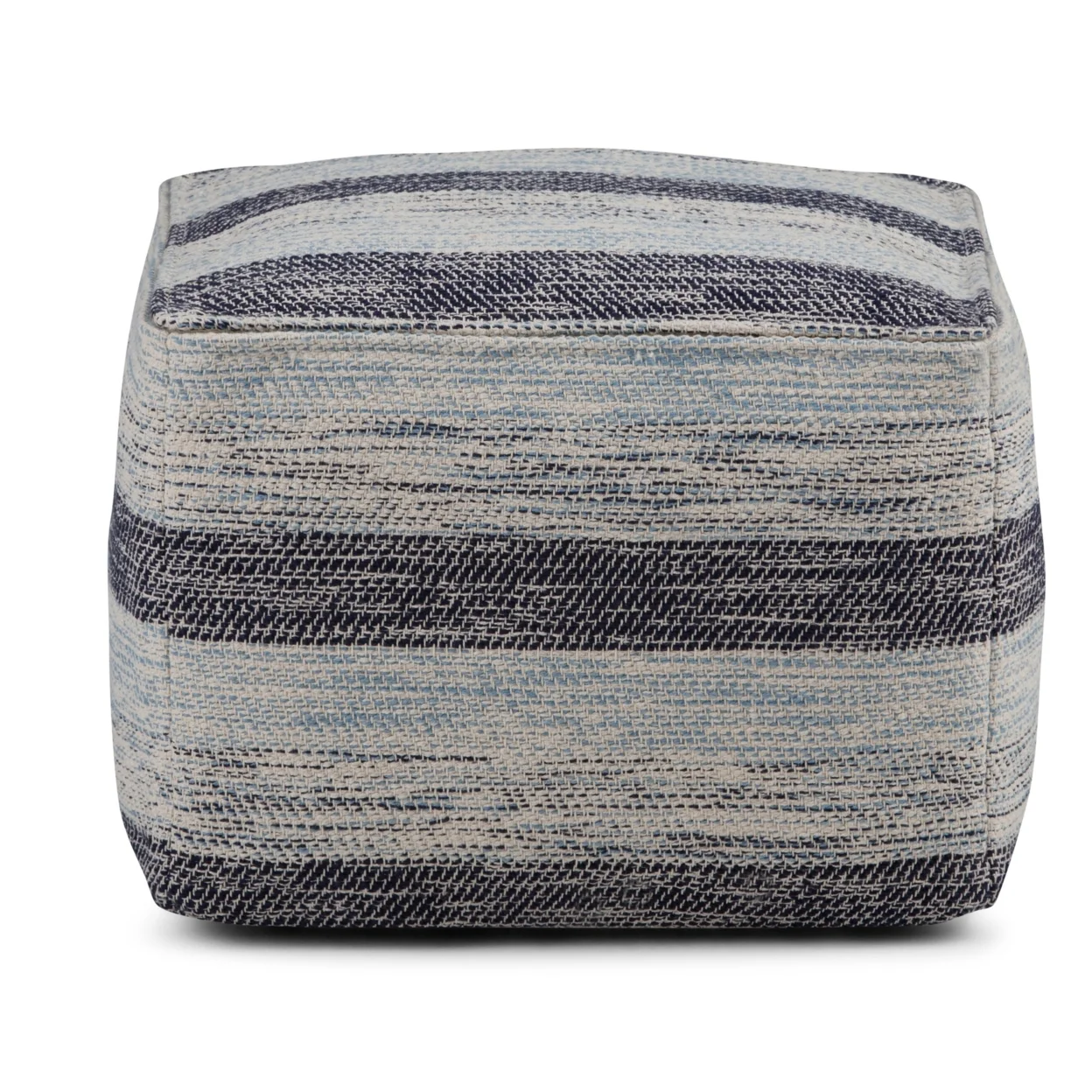 Simpli Home Clay Boho Square Pouf in Patterened Teal Melange Cotton