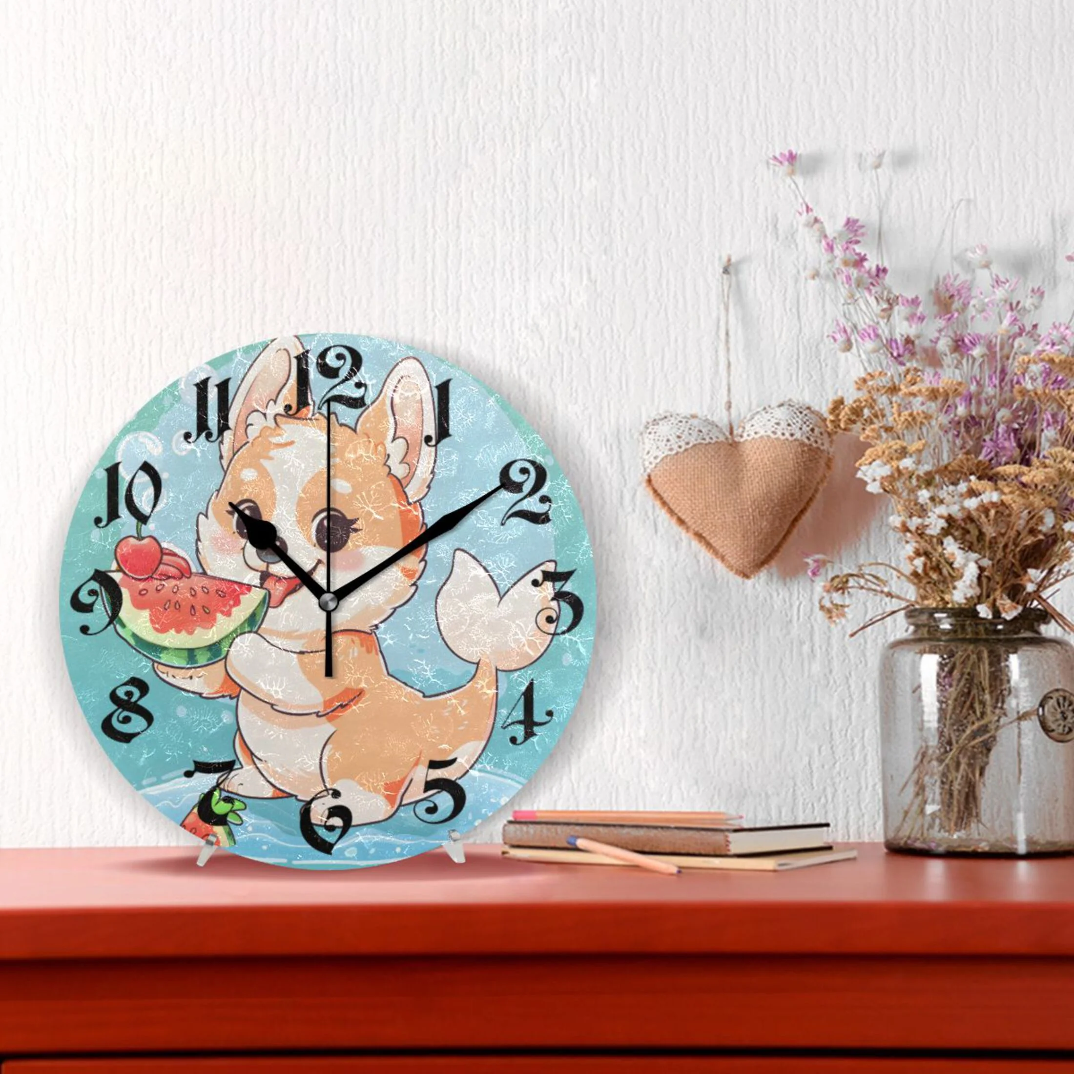 Silent Wall Clock Cute Dog Mermaid 10