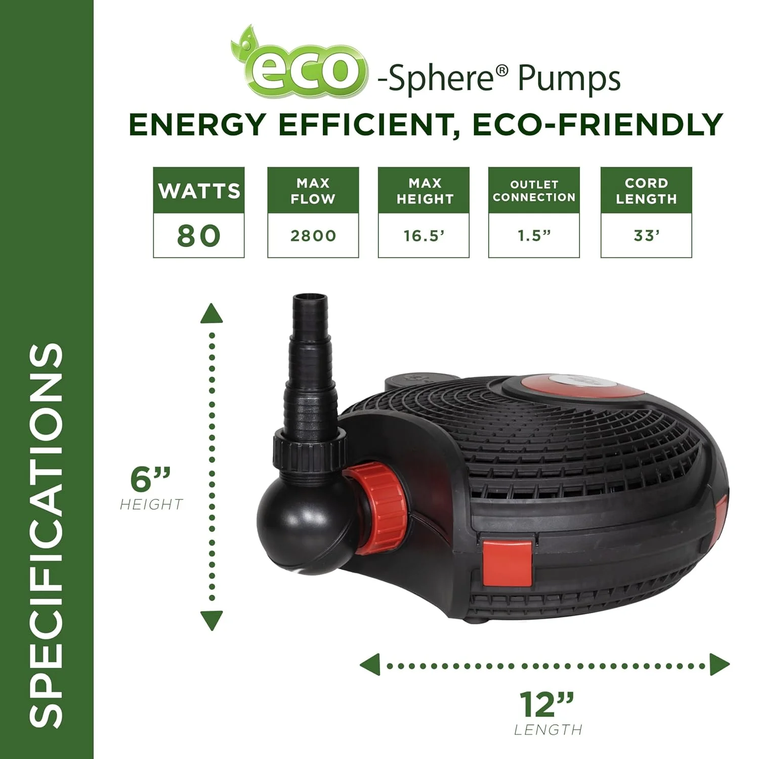 Corporation Eco-Sphere Energy-Saving 4100GPH Pond Pump With 33-Ft. Cord