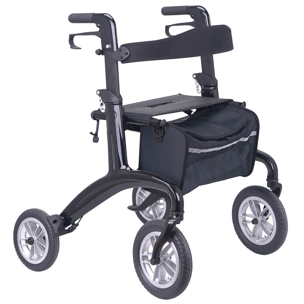 LivingSURETM Carbon Fiber Rollator XL, Adjustable Handle - Supports Up To 300 Pounds, Black