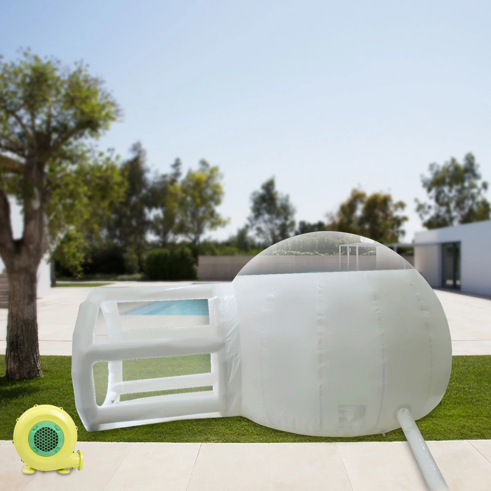 Inflatable Bubble Camping Tent 7.9ft Commercial Bubble Tent House with w/Tunnel Air Blower Outdoor Clear Dome Camping Cabin