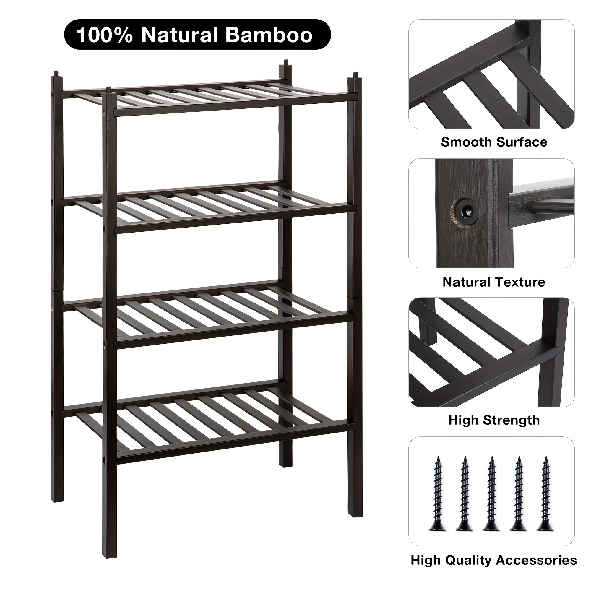 Narrow Shoe Rack for Closet,Sturdy Small Shoe Rack Organizer,4 Tier Stackable Shoe Storage for Small Space,Beautiful Natural Bamboo Shoe Rack Entryway