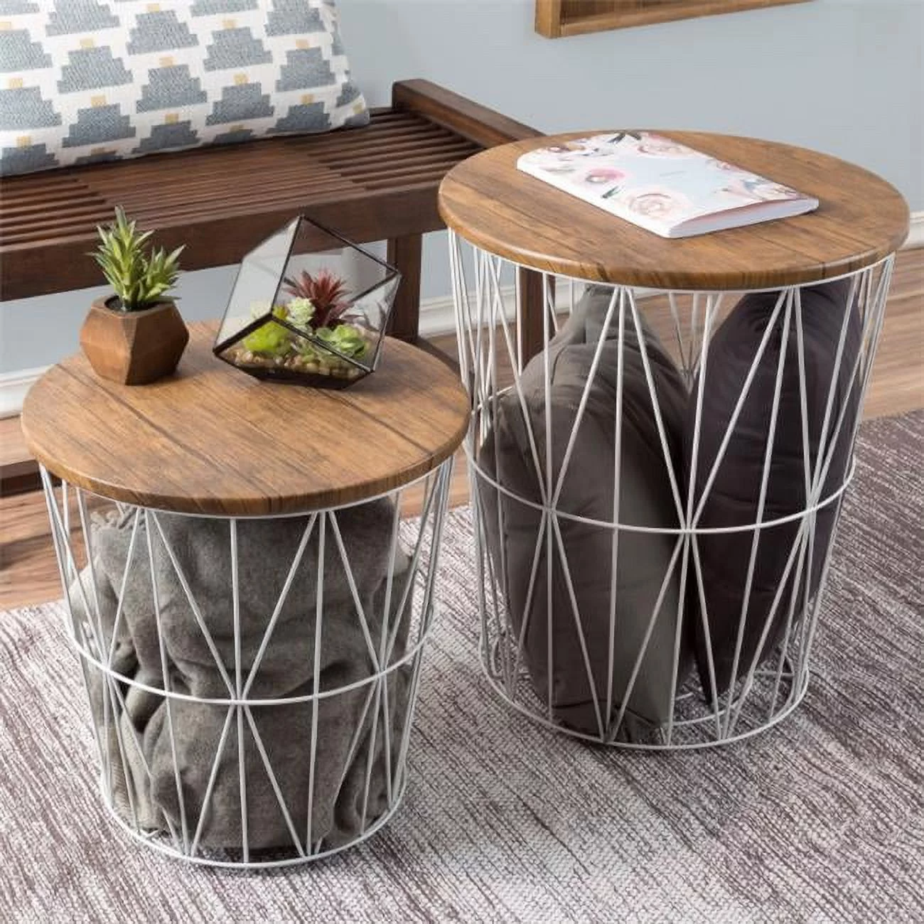 Lavish Home Set of 2 Nesting Tables with Storage for Living Room or Home Office