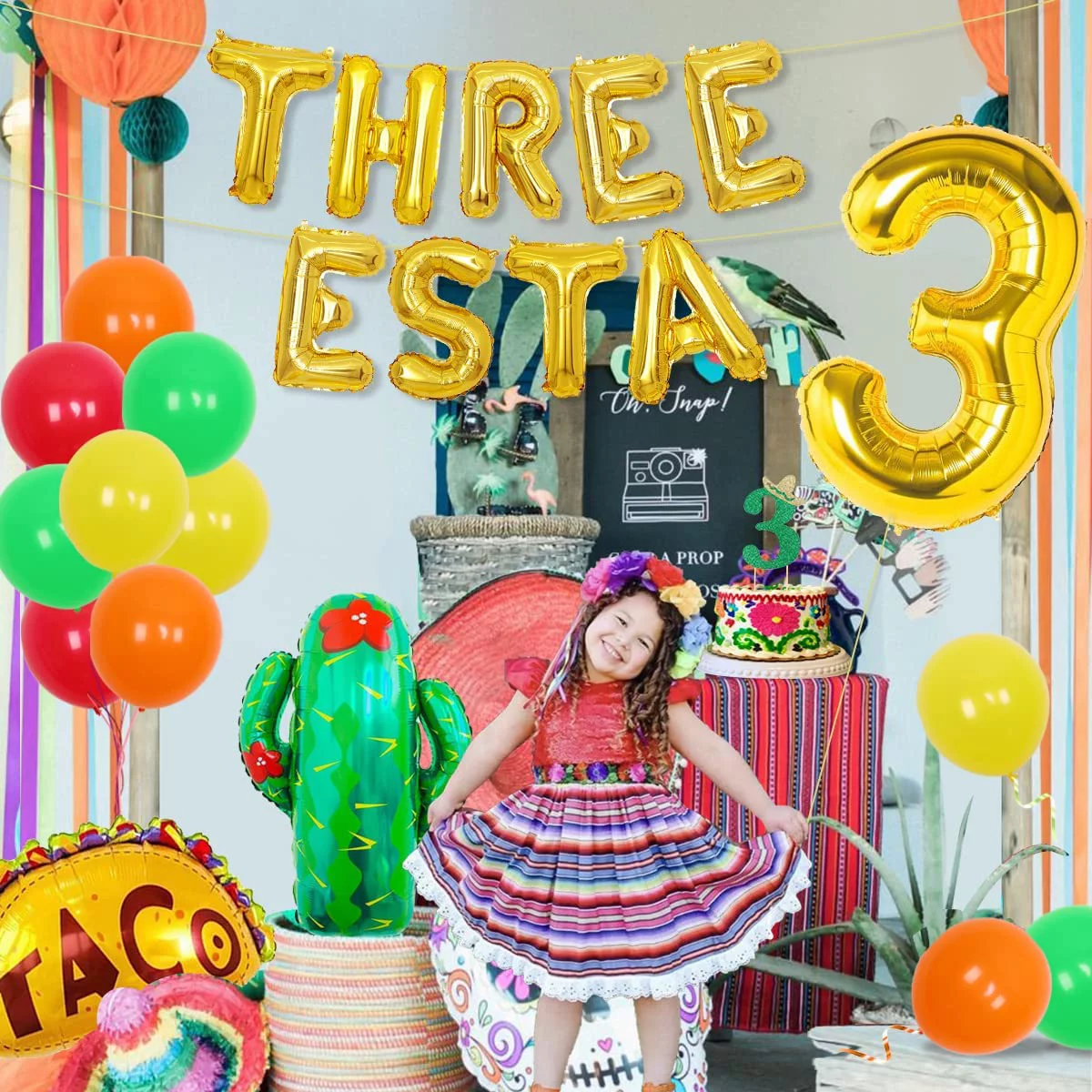 Mexican Themed Birthday Party Supplies, Fiesta Three Birthday Banner and Cake Topper, Taco Party Decorations For Kids·