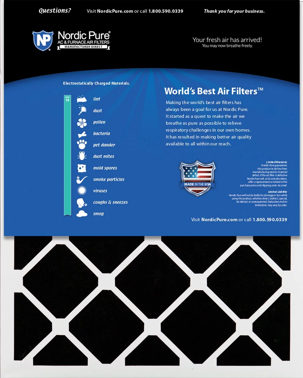 Nordic Pure 12x24x4 (3 5/8) Pleated Air Filters MERV 14 Plus Carbon 1 Pack