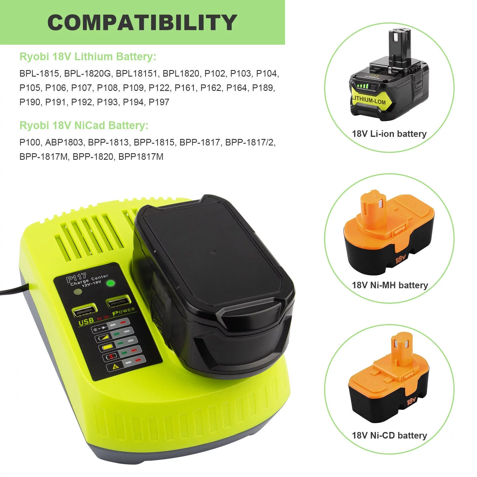 6.0Ah For RYOBI P108 18V 18Volt P107 High Capacity Battery Lithium-Ion / Charger