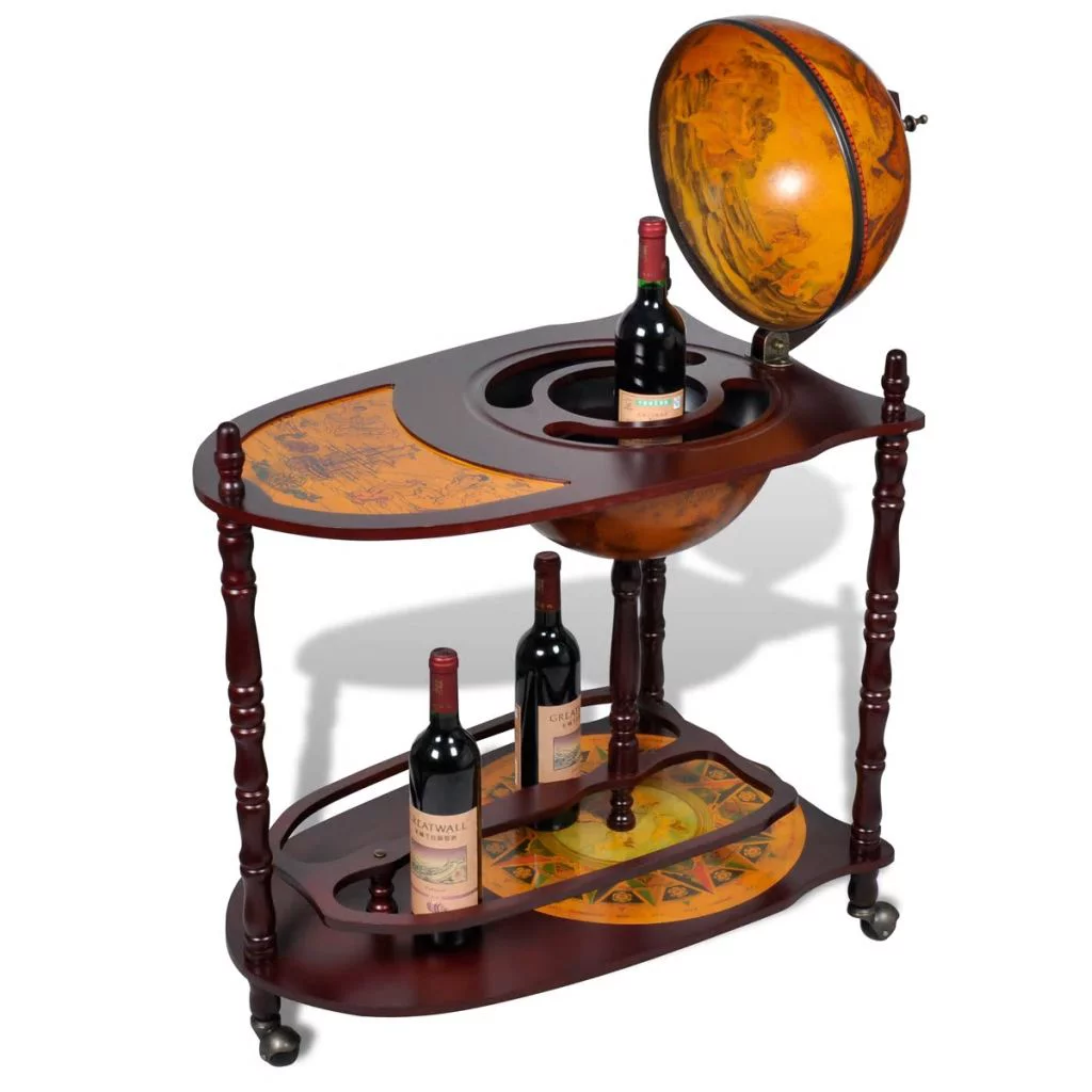Anself Globe Bar Wine Stand Wood Freestanding for Wine Spirits Beverage Stemware