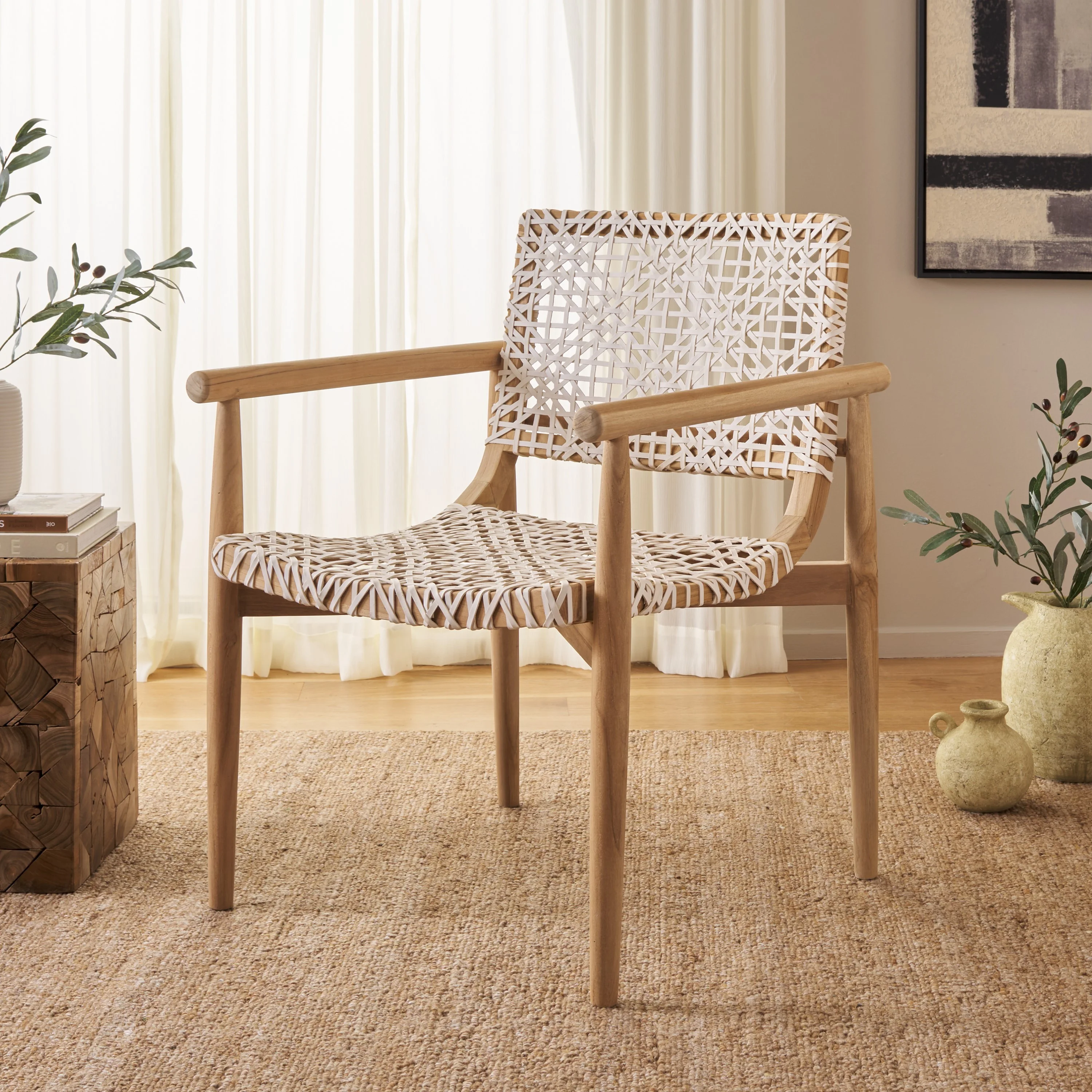 SAFAVIEH Sianna Accent Chairs, Natural/White (22.8 in. W x 23.4 in. D x 32.9 in. H)