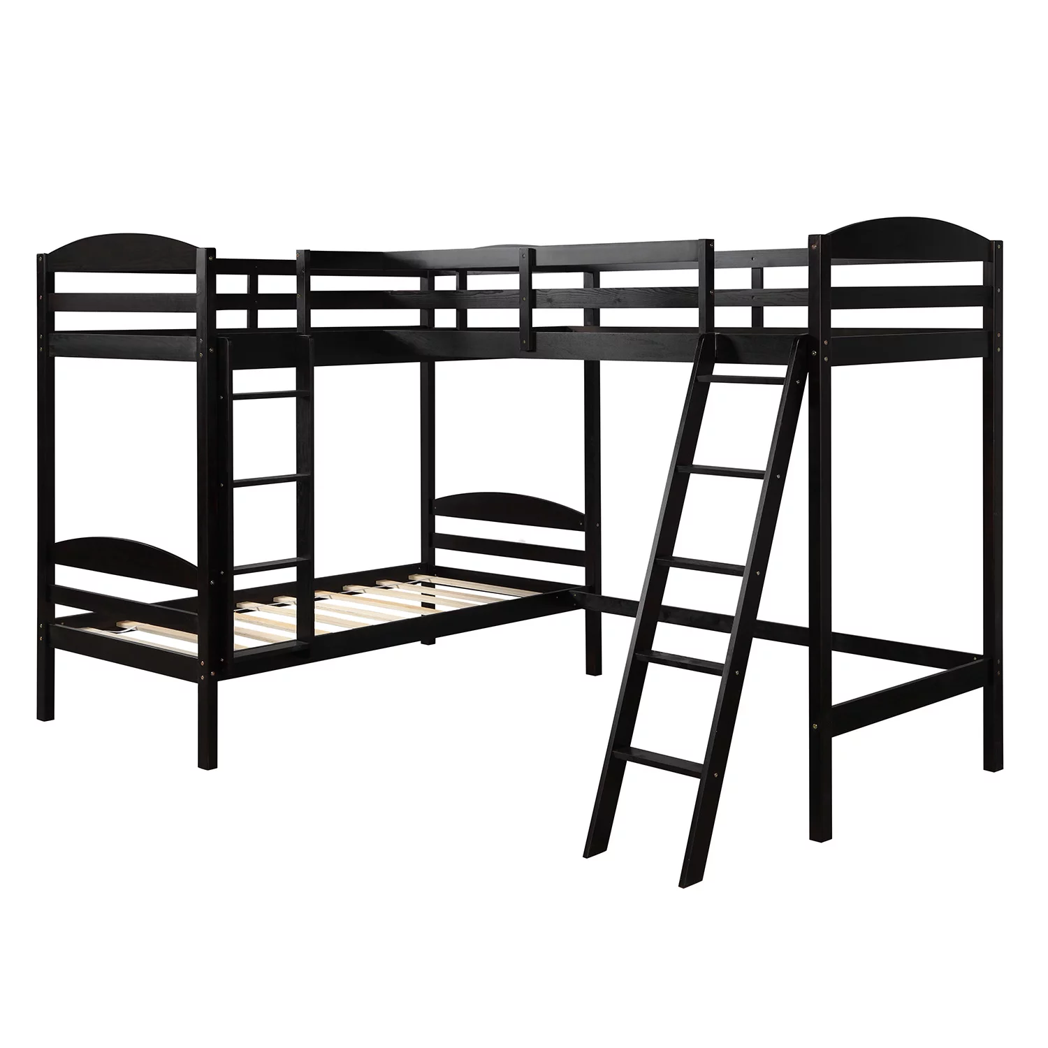 Twin L-Shaped Bunk Bed and Loft Bed - Espresso