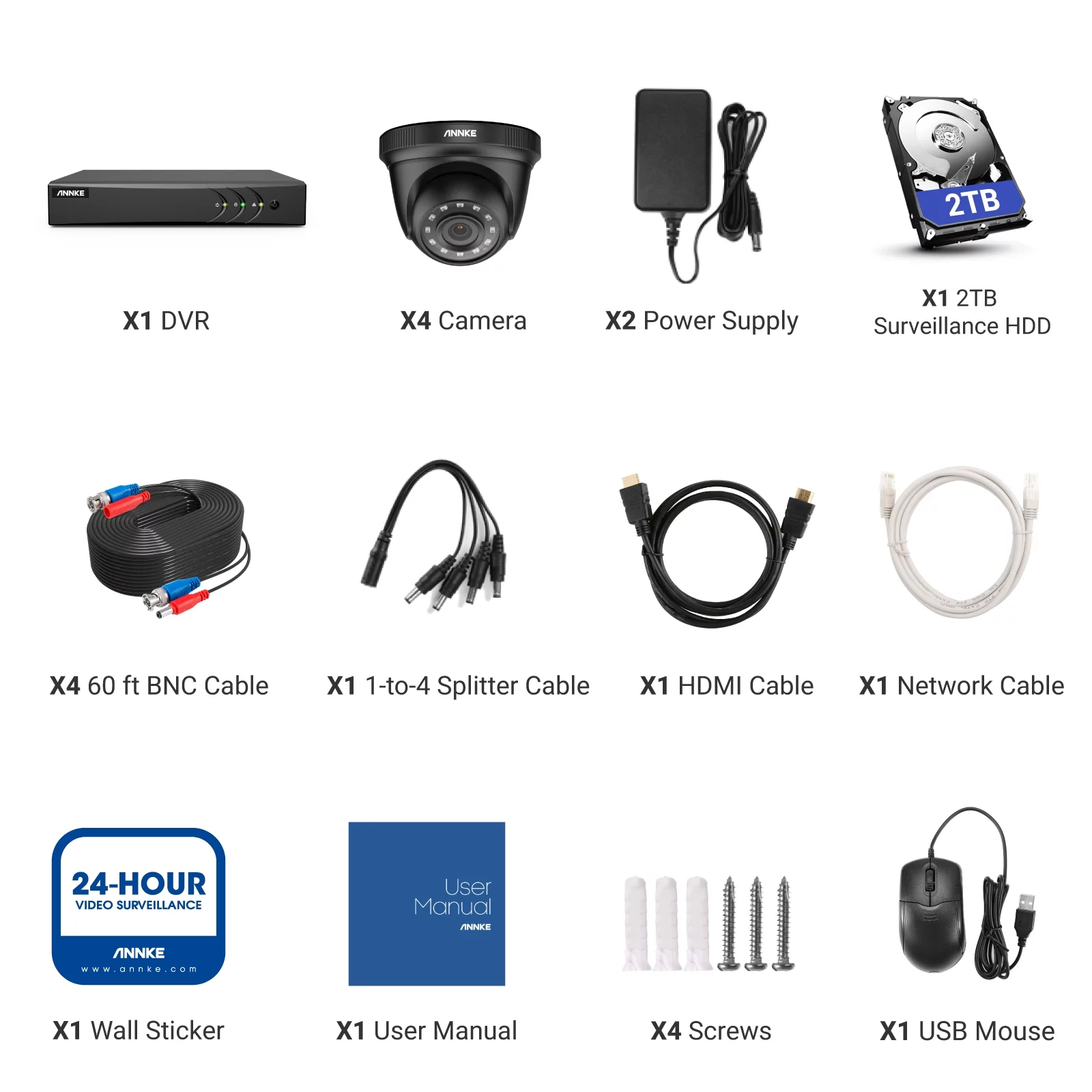 ANNKE 8 Channel 1080p Video Surveillance System with 4pcs 1080P HD Cameras,Motion Alert, Remote Access，2TB Hard Drive