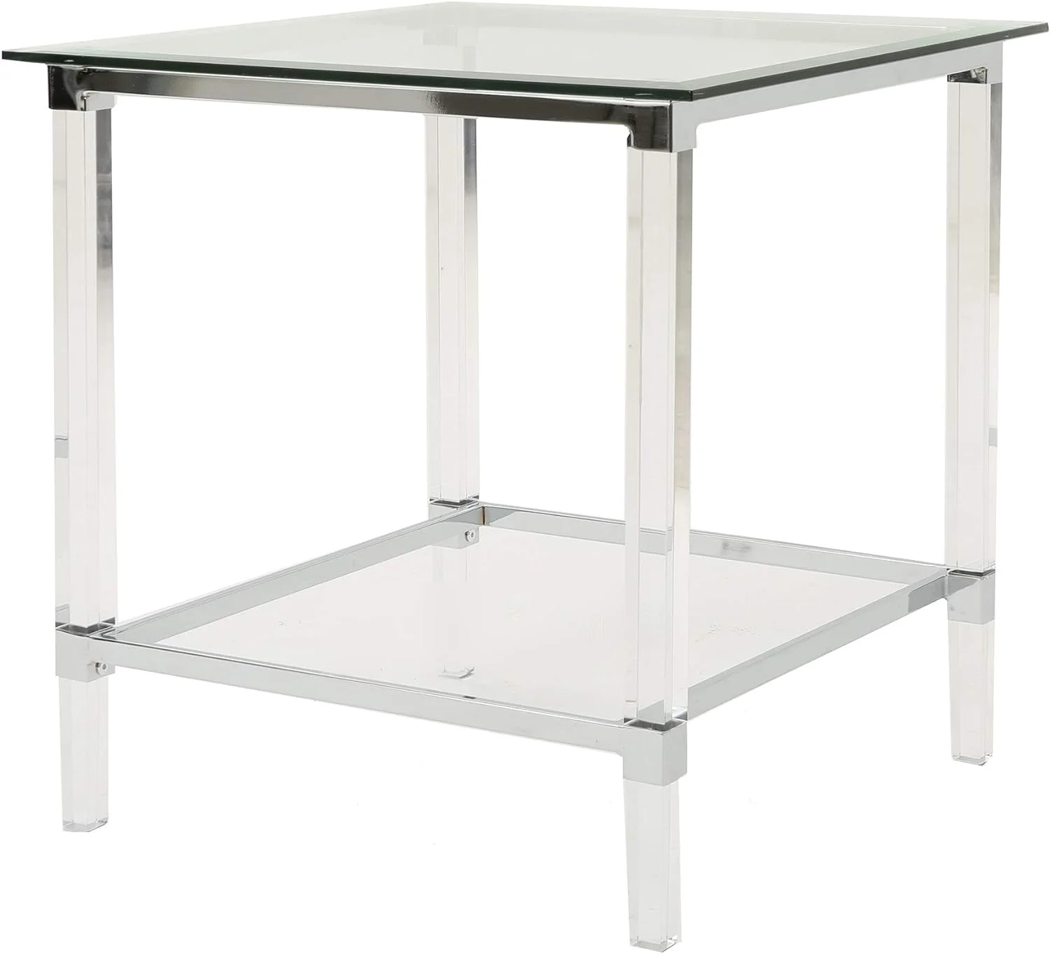 Orianna And Tempered Glass Square Side Table, Clear, 24 In X 24 In X 24 In