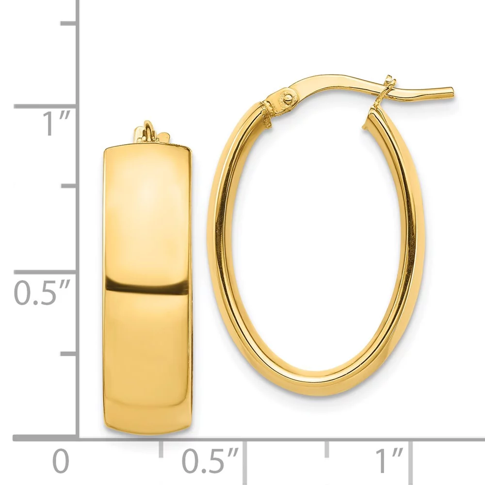 Primal Gold 14 Karat Yellow Gold High Polished 7mm Oval Hoop Earrings