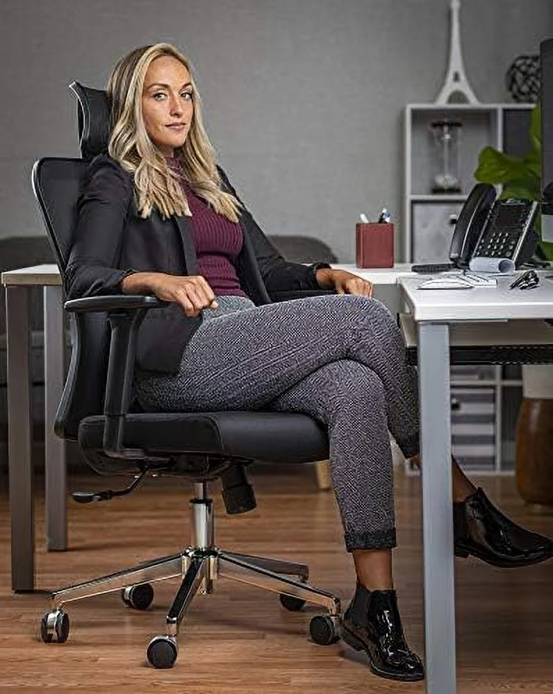 TJUNBOLIFE Ergonomic Office Chair with Lumbar Support  Executive Mesh Desk Chair Computer Chair with Swivel  Headrest  and Armrests  Height Adjustable Comfortable Task Chair with Rolling