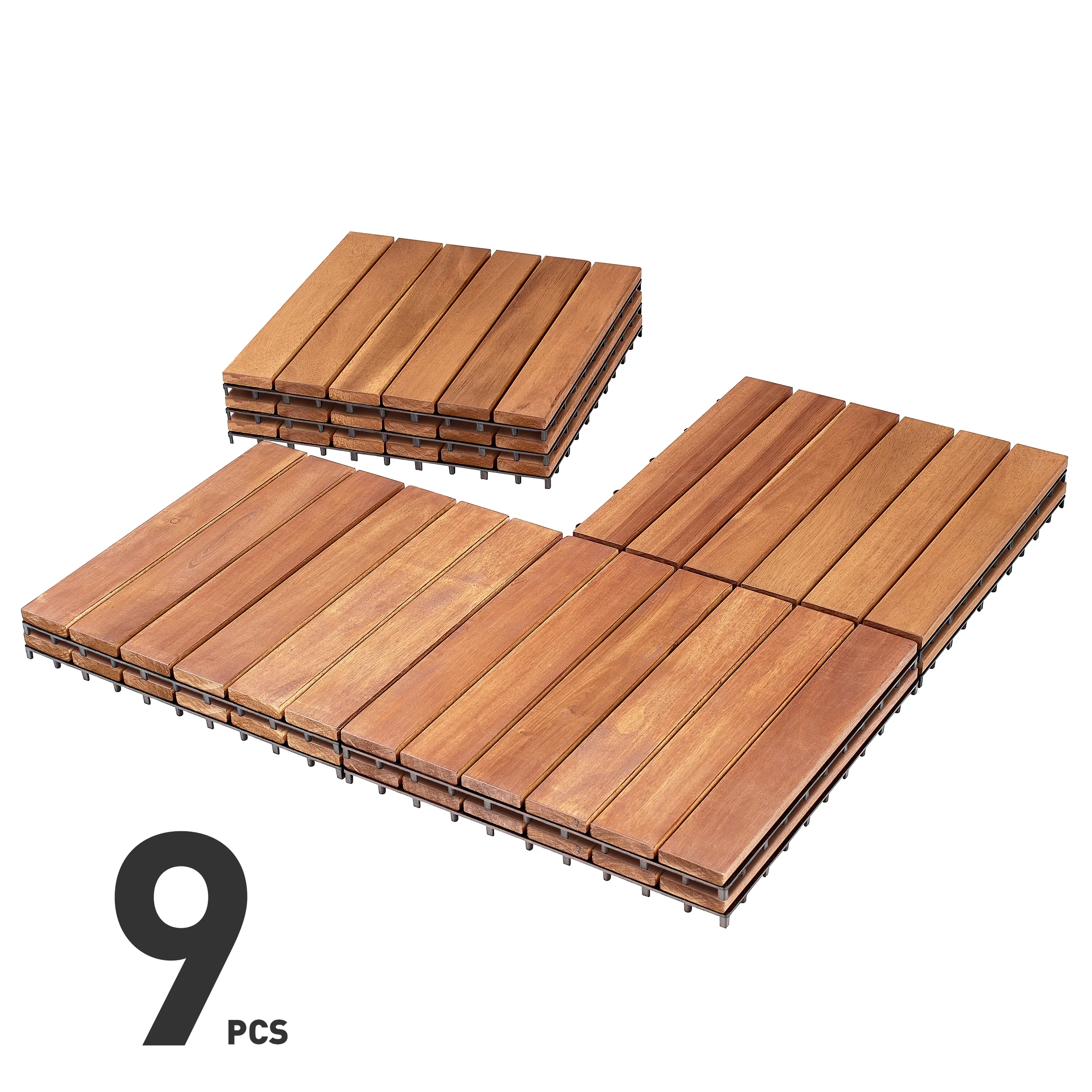 TrumanPick 12'' x 12'' Interlocking Deck Tiles, Acacia Wood for Flooring, 9 Pcs, Natural Wood