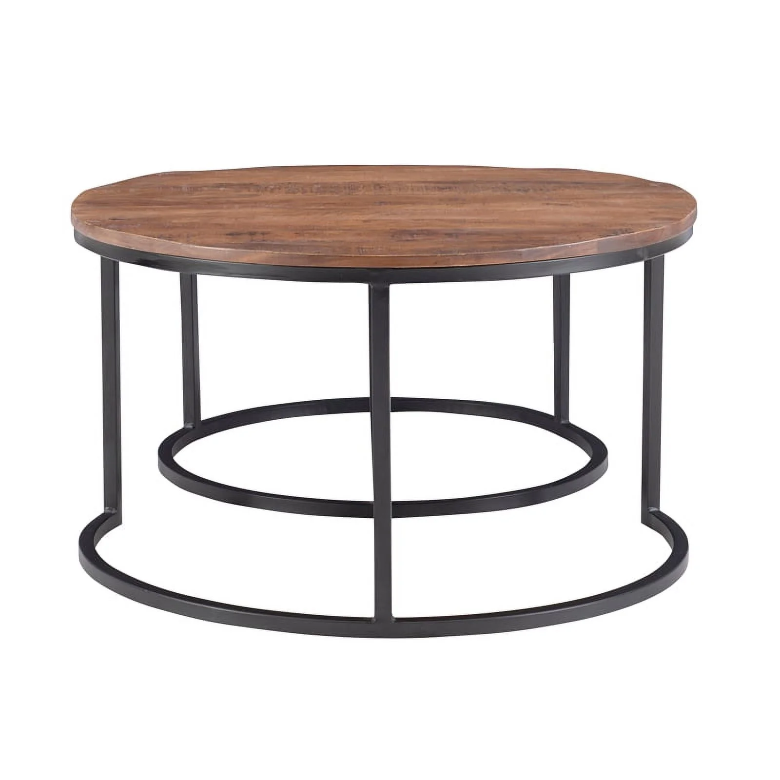 Linon Mina Round Wood Nesting Coffee Tables (Set of 2) in Black Matte Iron
