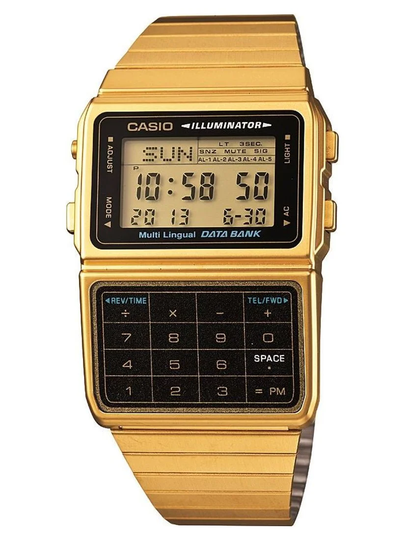 Casio Men's Gold-Tone Vintage Calculator Watch DBC611G-1VT