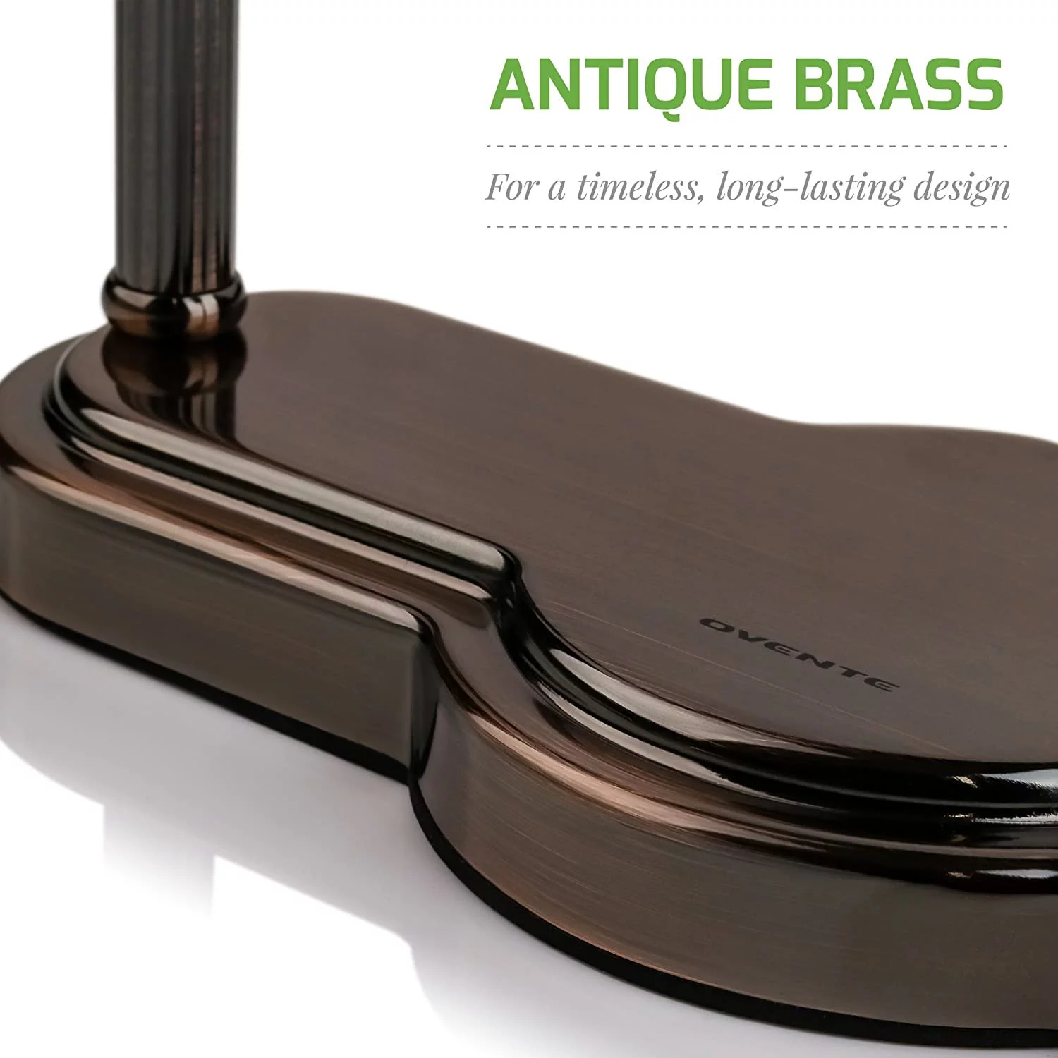 Ovente Lighted Magnifying Mirror, 8'' Table Top, 1X & 5X Double Sided, 3 Tone, Smart Touch Round LED, Auto Shut off, Ideal for Makeup & Skin Care, Battery or USB Powered, Antique Brass MHT80AB1X5X