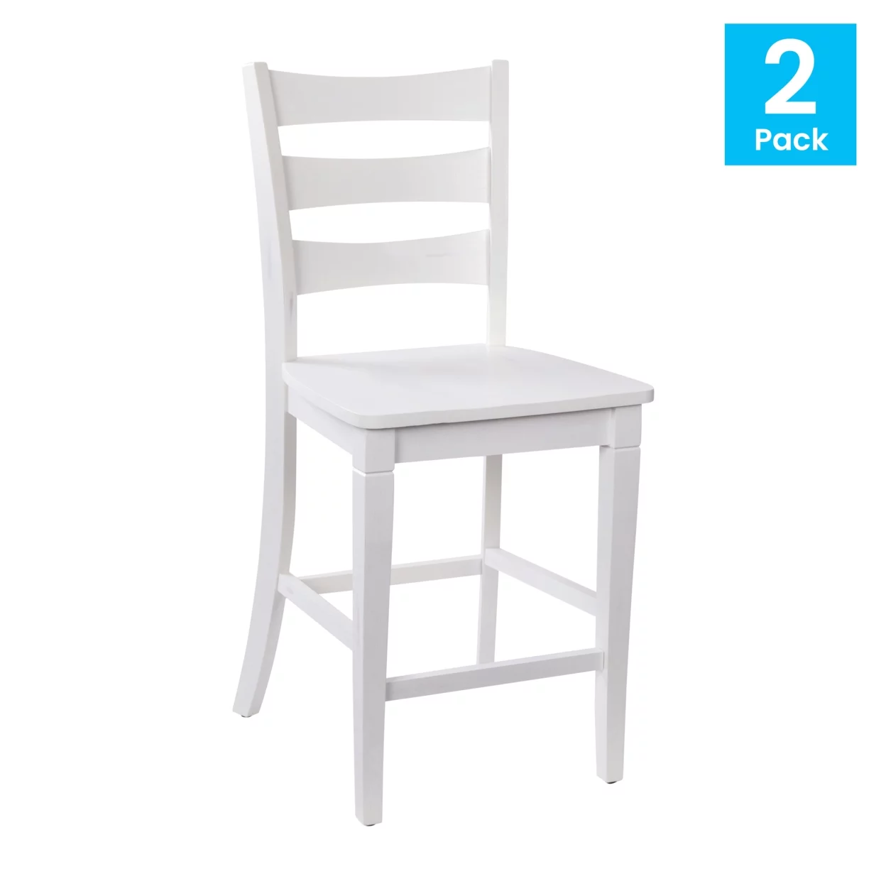 2 Piece Counter Stool, Slatted Design Back, White