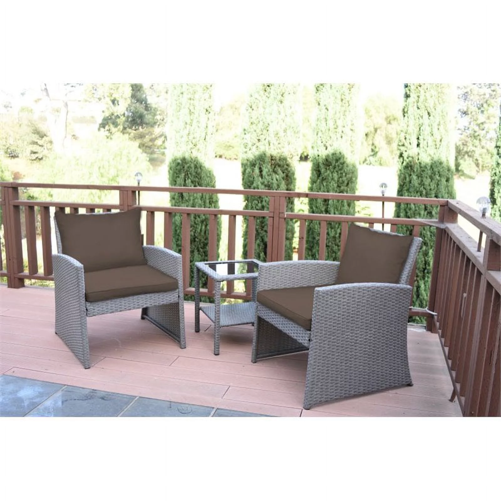 Afuera Living Contemporary 3 Piece Wicker Bistro Set in Brown