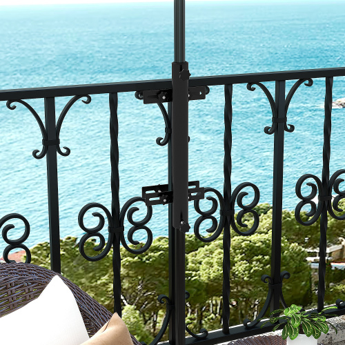 Buumin Outsunny Patio Umbrella Holder with Adjustable Clamps, Umbrella Deck Mount Bracket for Railing, Balcony, Fences, Patio Umbrella Stand for Market Umbrella and Offset Umbrella, Black