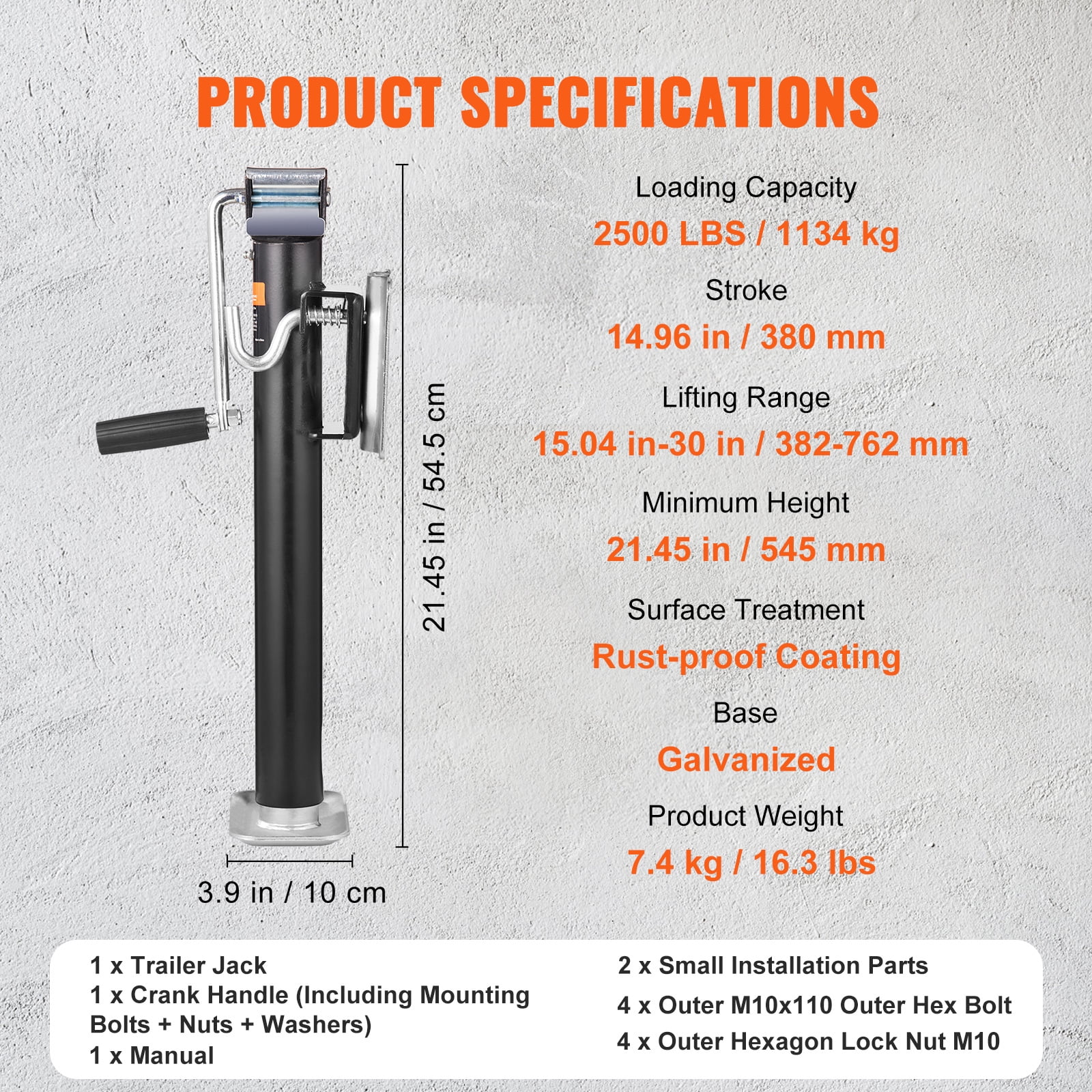 SKYSHALO Trailer Jack Trailer Tongue Jack Bolt 2500 lbs Weight Height Adjustable