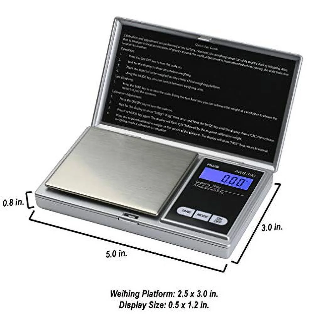 AMERICAN WEIGH SCALES Digital Pocket Scale Portable Scale for Jewelry & Food, 100g Silver