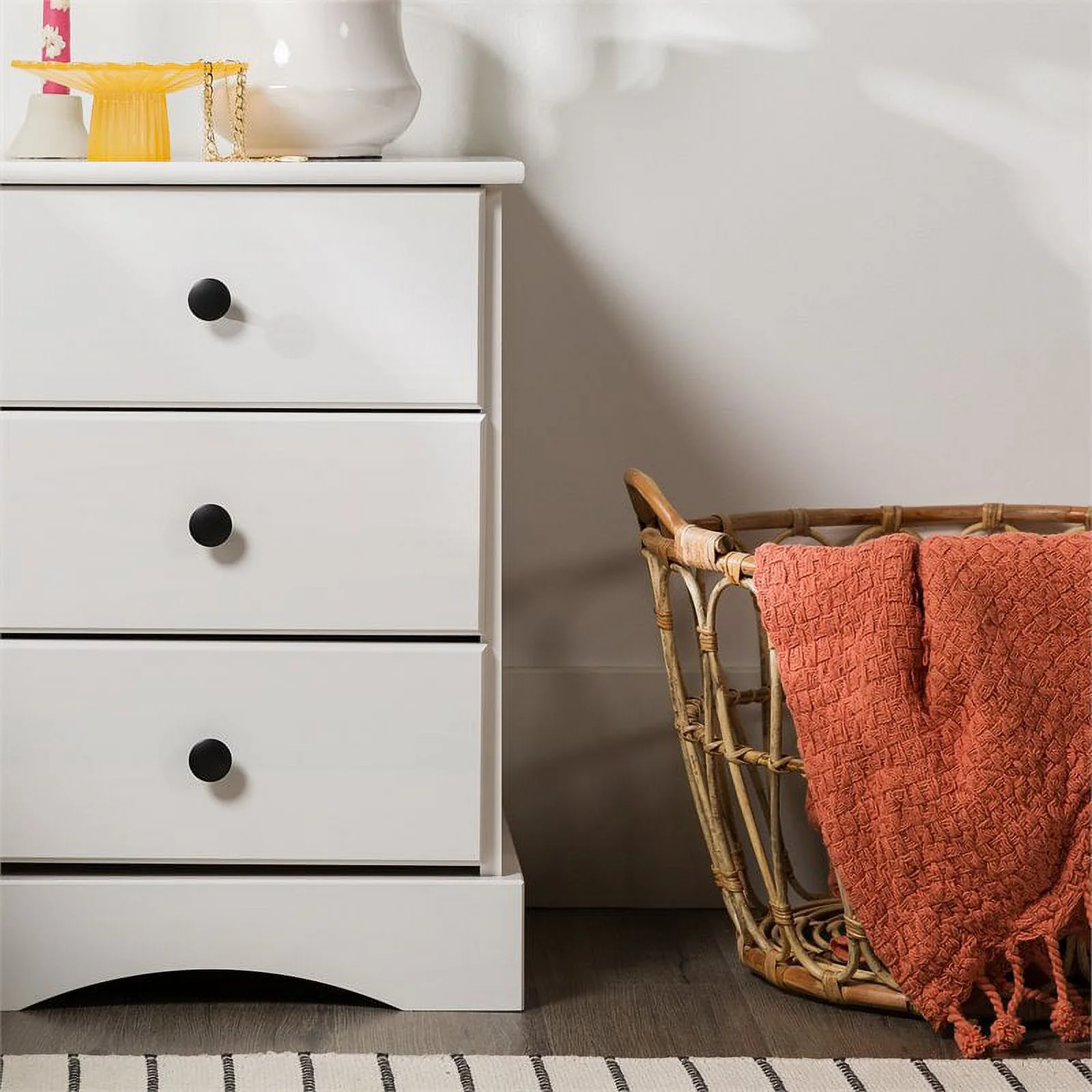 Classic 3 Drawer Solid Wood Top Bedroom Nightstand in White