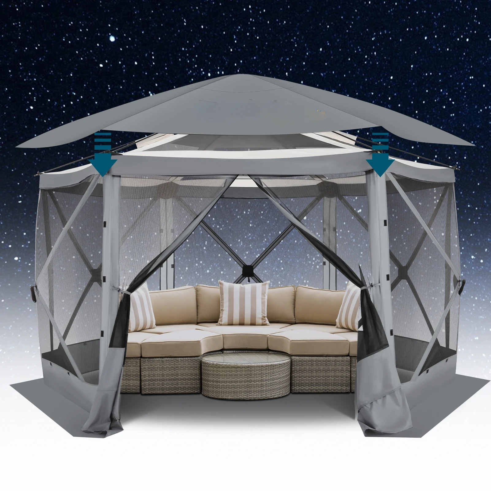 COBIZI Pop Up Gazebo Starry Sky Screen Tent Screen House with a mesh top for Camping, 12x12 Screen Room with Mosquito Netting, Hub Tent Instant Screened Canopy with Carrying Bag, Gray