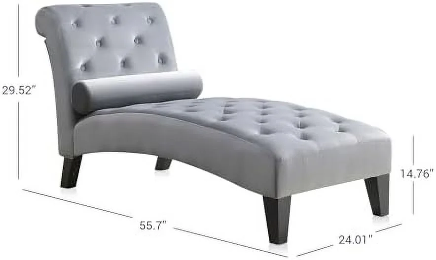 xrboomlife Upholstered Chaise Lounge Chair Indoor  Modern Leisure Chaise Lounge Sofa Couch  Button Tufted Back Seat with Matching Accent Pillow  and Hardwood Legs -  (Gray)