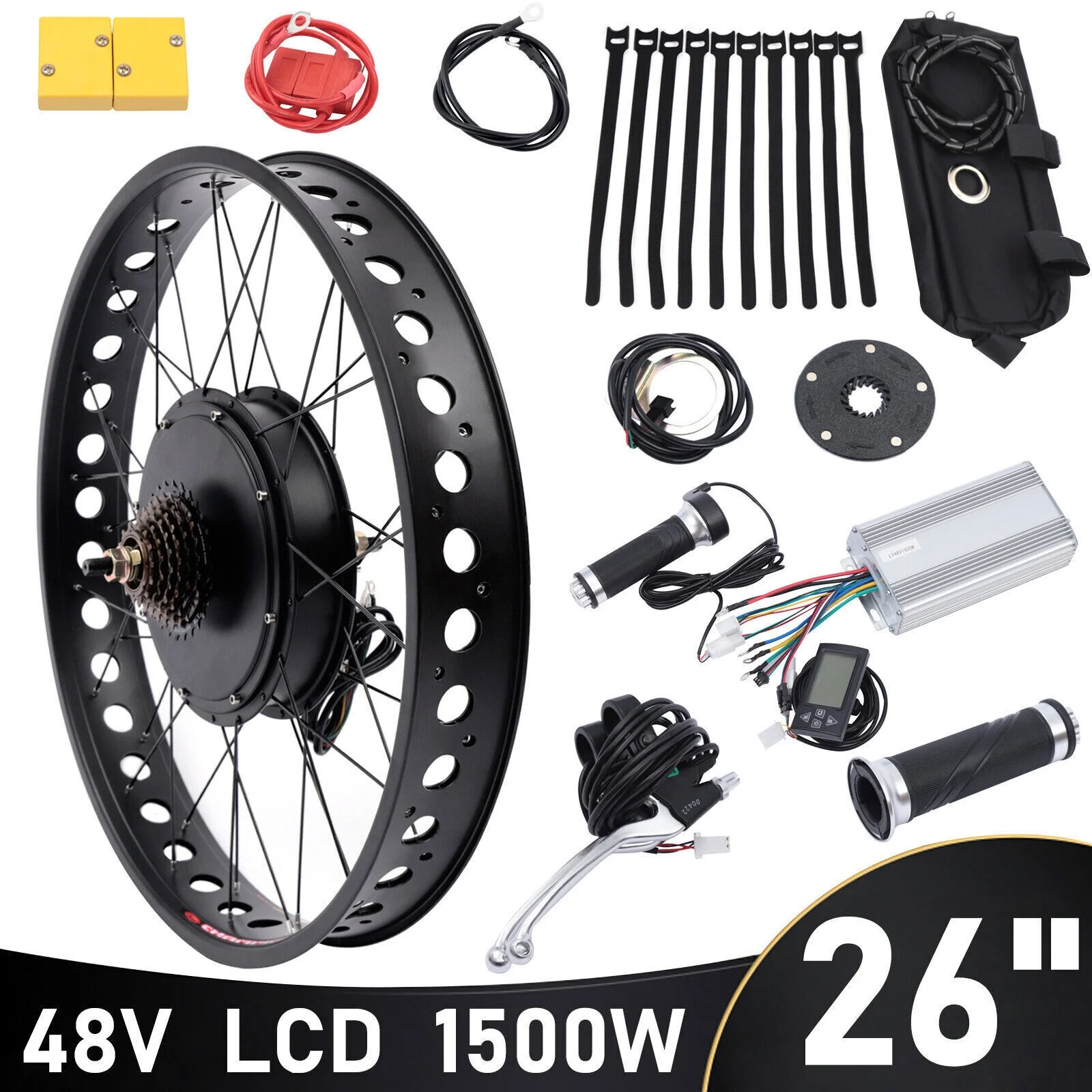 LCD 26x4.0'' Fat Tyre Electric Bike Hub Motor Kit 1500W 48V Direct Drive