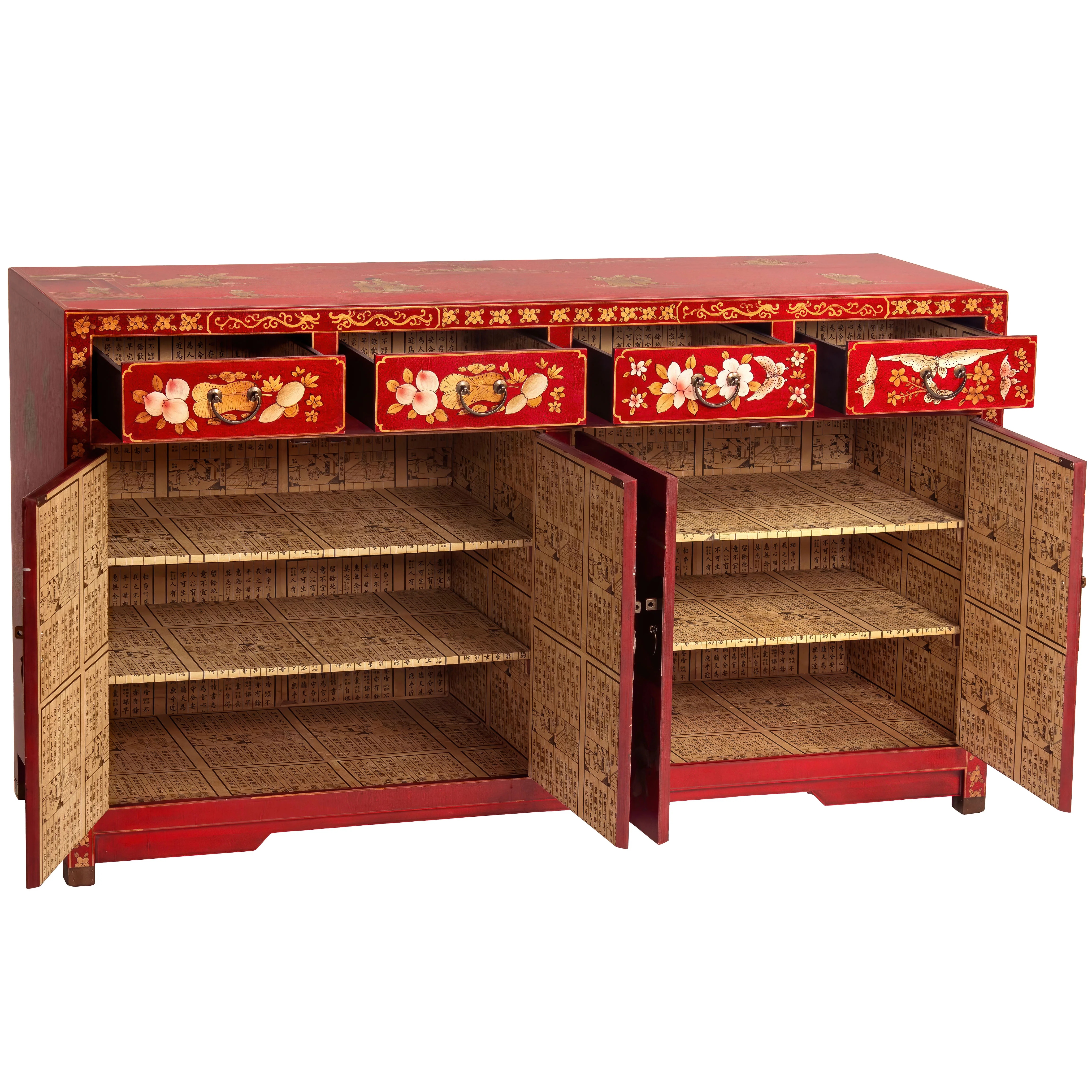 Oriental Furniture Red Lacquer Buffet - Courtyard