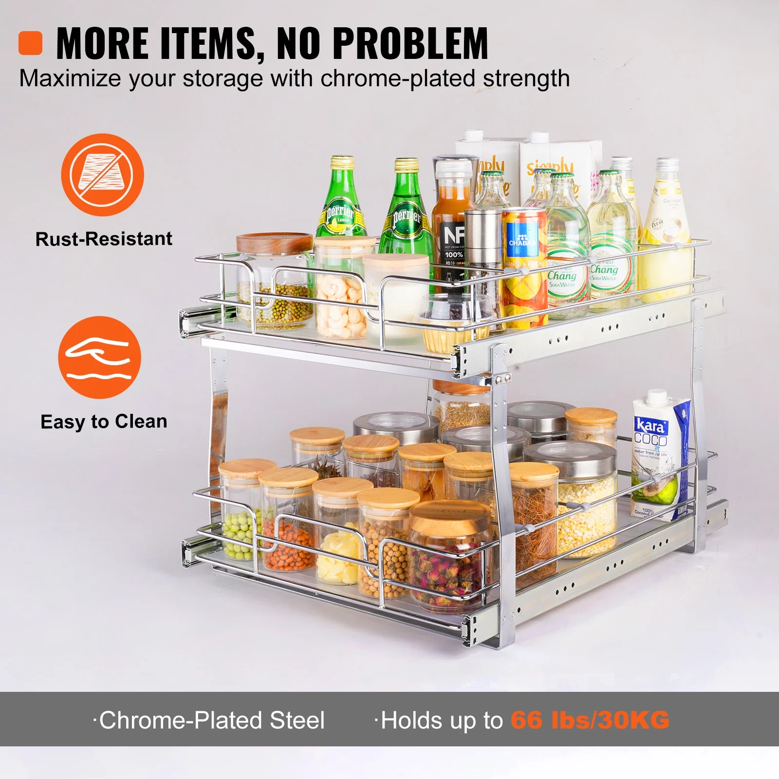 SKYSHALO 16x21 inch Drawer Basket 2-Tier Wire Pull Out Cabinet Under Sink Organizer
