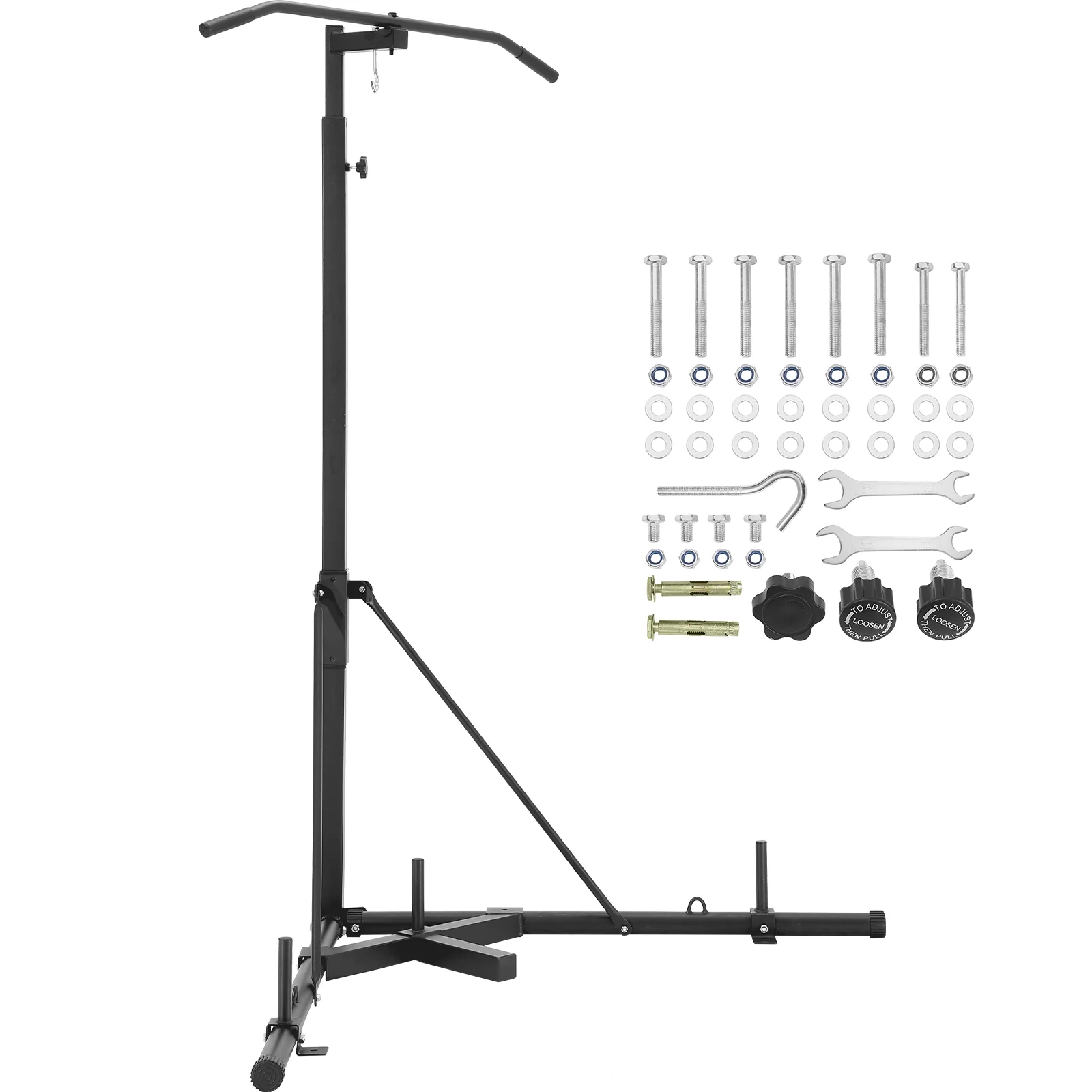 SKYSHALO 2 in 1 Freestanding Punching Bag Stand & Chin Pull Up Bar Stand Punching Bracket 400 lbs Capacity Adjustable Height Steel Sandbag Rack for Home Gym Fitness