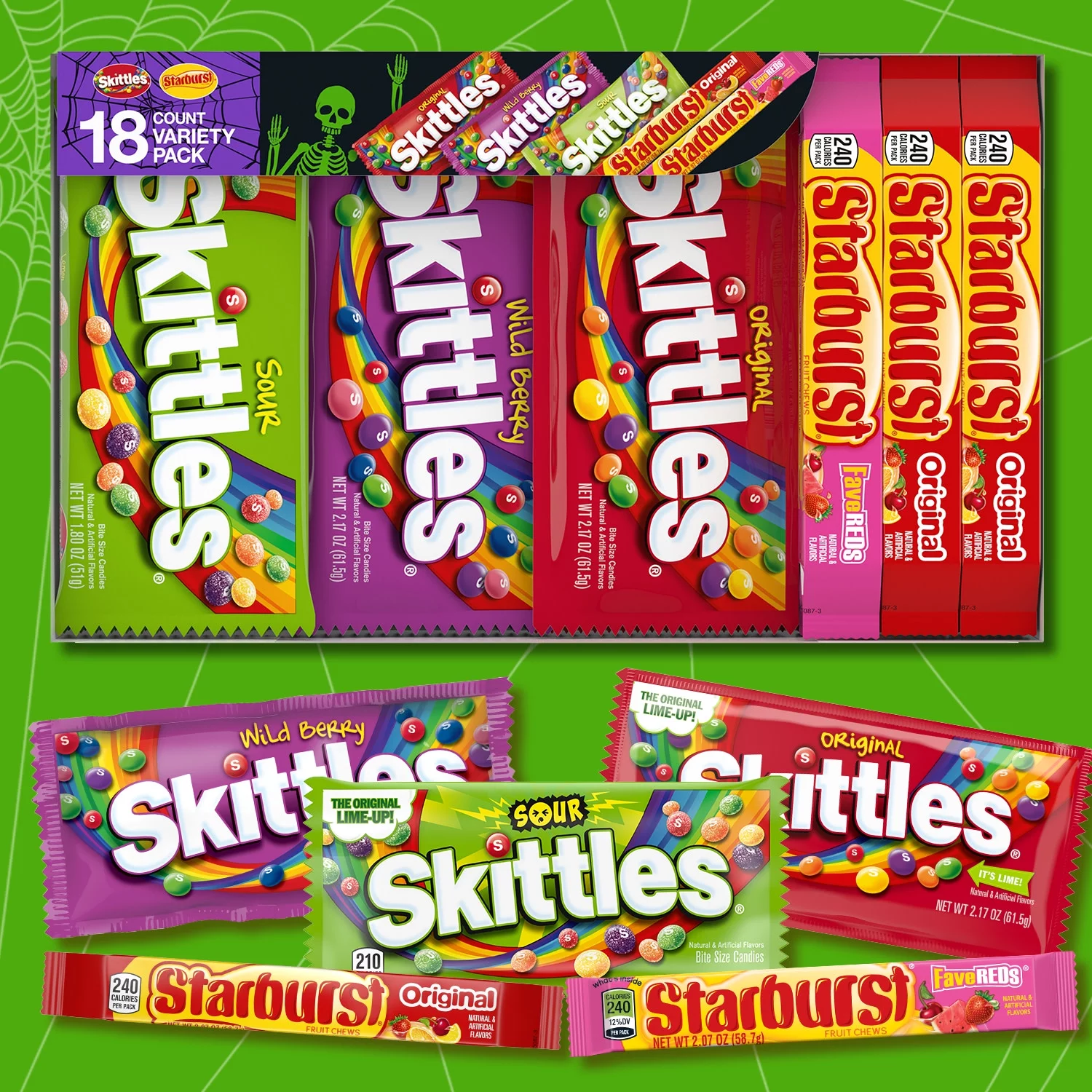 Mars Mixed Skittles & Starburst Chewy Variety Pack Halloween Candy, 18 Count Box