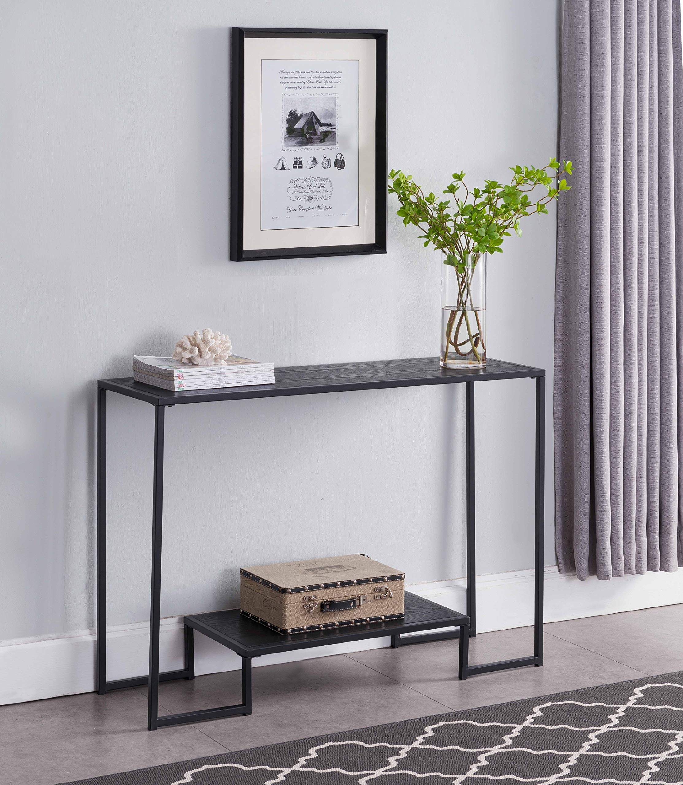 Kings Brand Furniture Modern Metal/Wood Console Table for Entryway Living Room (Black/Gray)