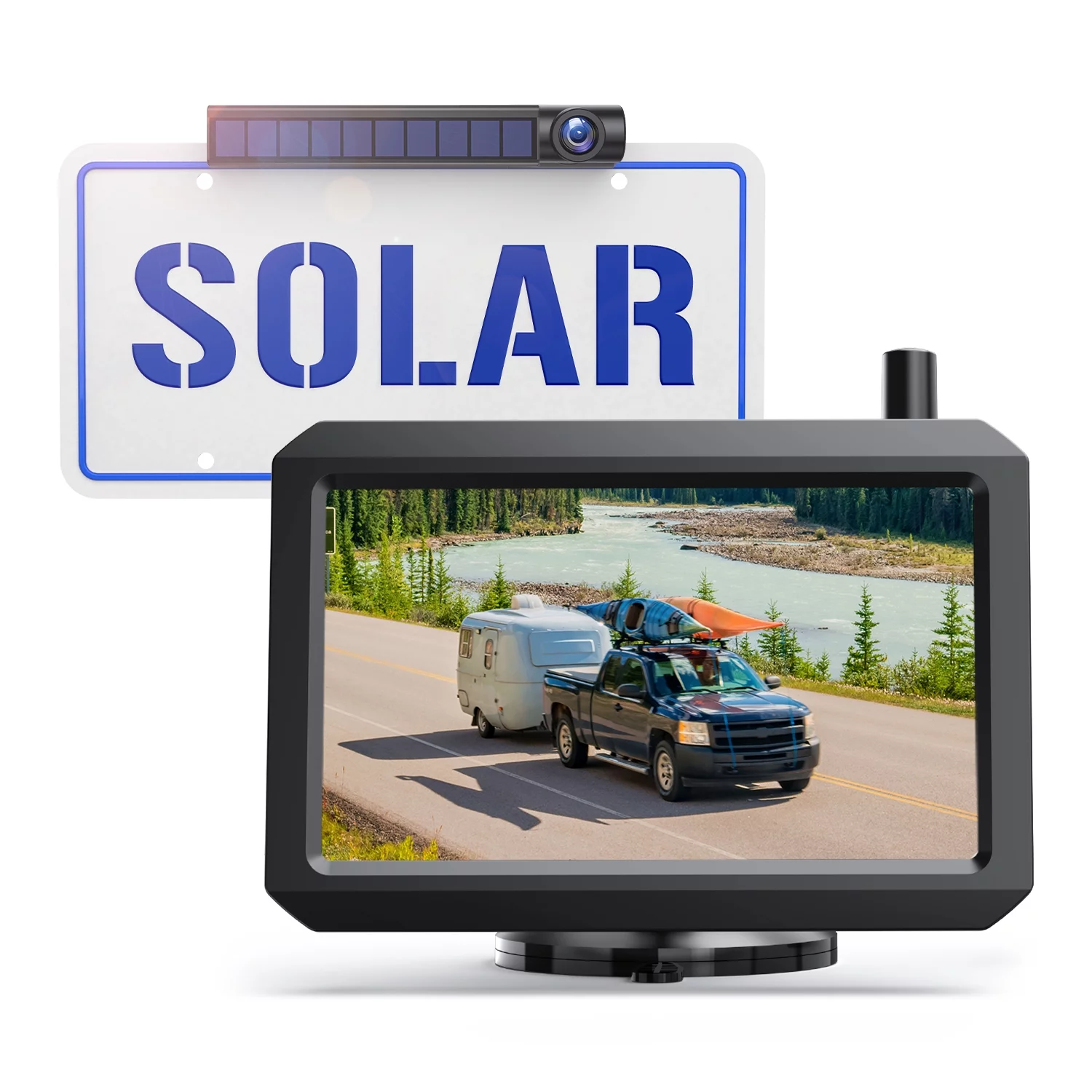 Cars Wireless Digital Backup Camera Solar Panel Kit with HD Monitor, Supports 2 Rear View Backup Cameras Systems Easy Installation