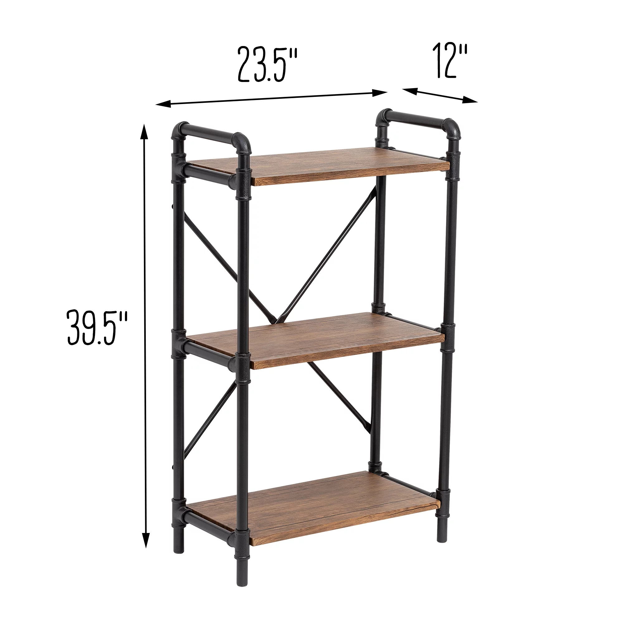 Honey-Can-Do Steel and Wood 3-Shelves Bookcase, Black/Rustic Brown