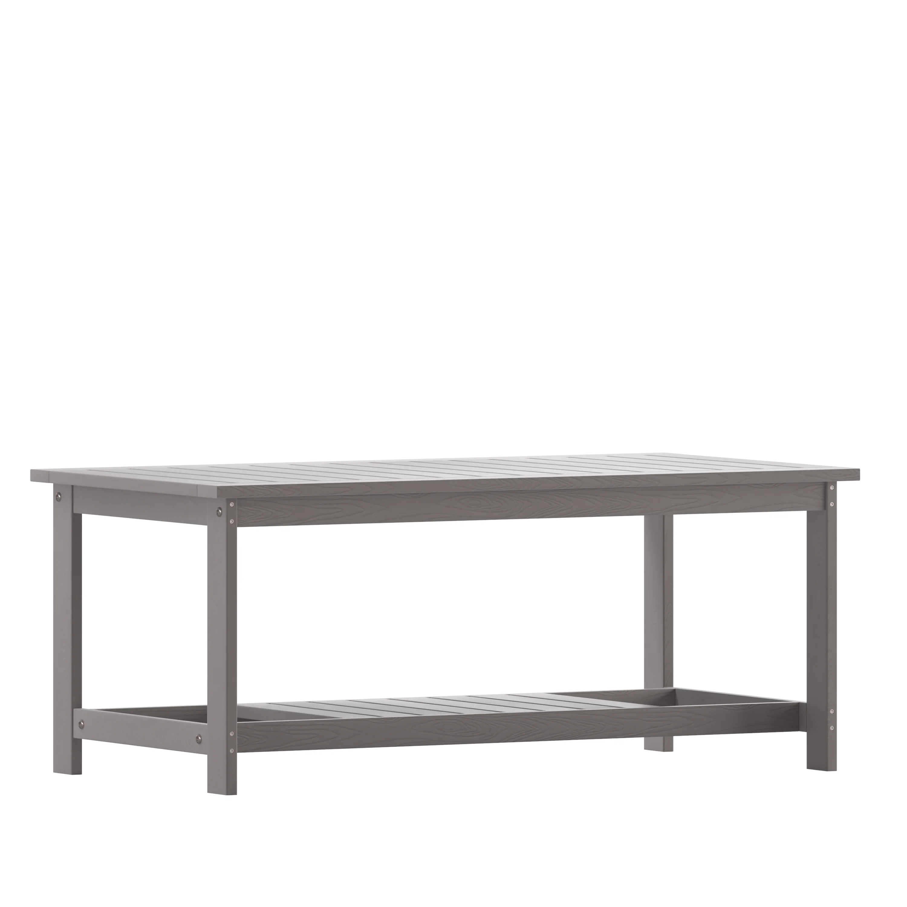 Merrick Lane All-Weather Poly Resin Wood Two Tiered Adirondack Slatted Coffee Conversation Table in Gray