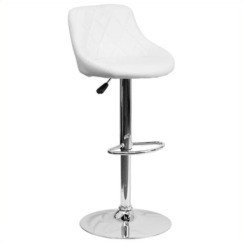Home Square Adjustable Quilted Bucket Seat Bar Stool in White - Set of 2