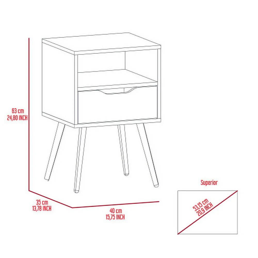 ZJbiubiuHome Otom Nightstand    Top  One Open   One Drawer  Four Legs -Dark Walnut