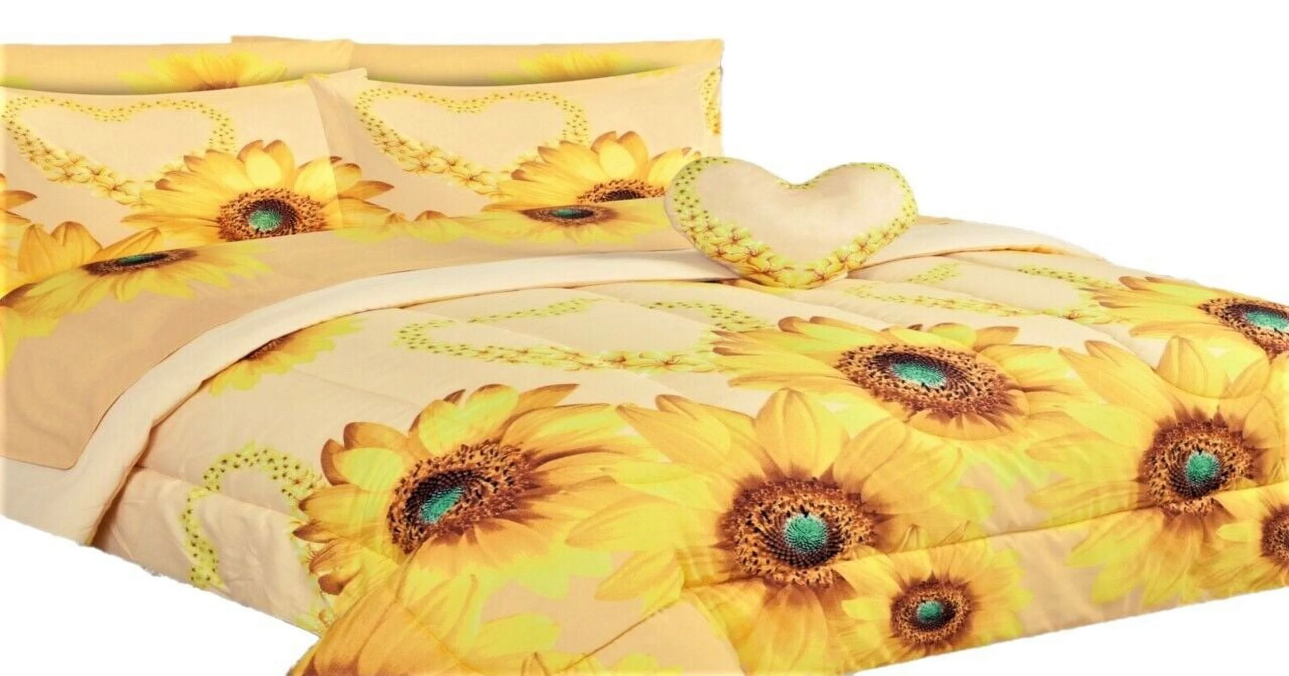 Sunflower ivory print design Bed in Bag comforter & sheet set of 6 piece in twin size super soft fade resistant for girls, boys room décor