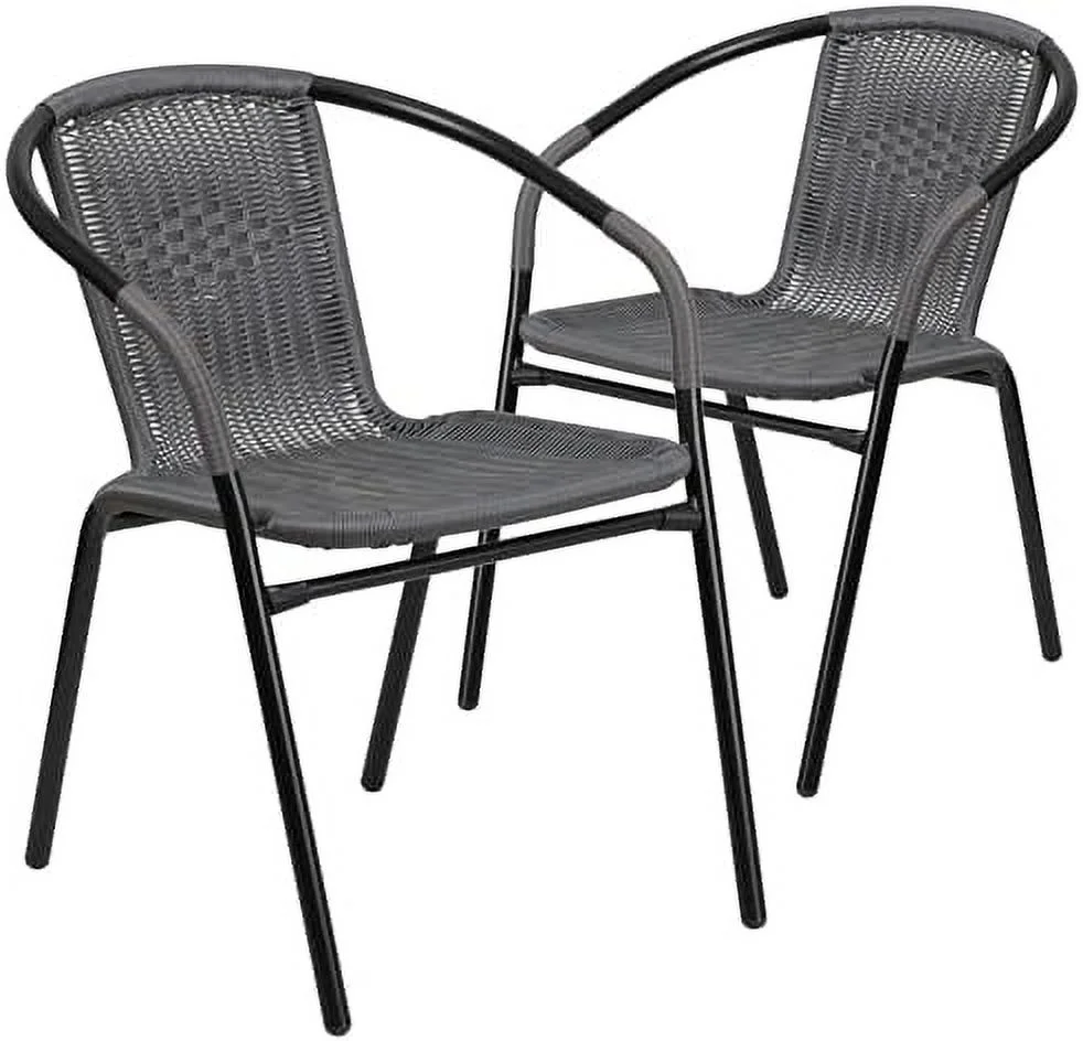 HOOMHIBIU 2 Pack Gray Rattan Indoor-Outdoor Restaurant Stack Chair with Curved Back