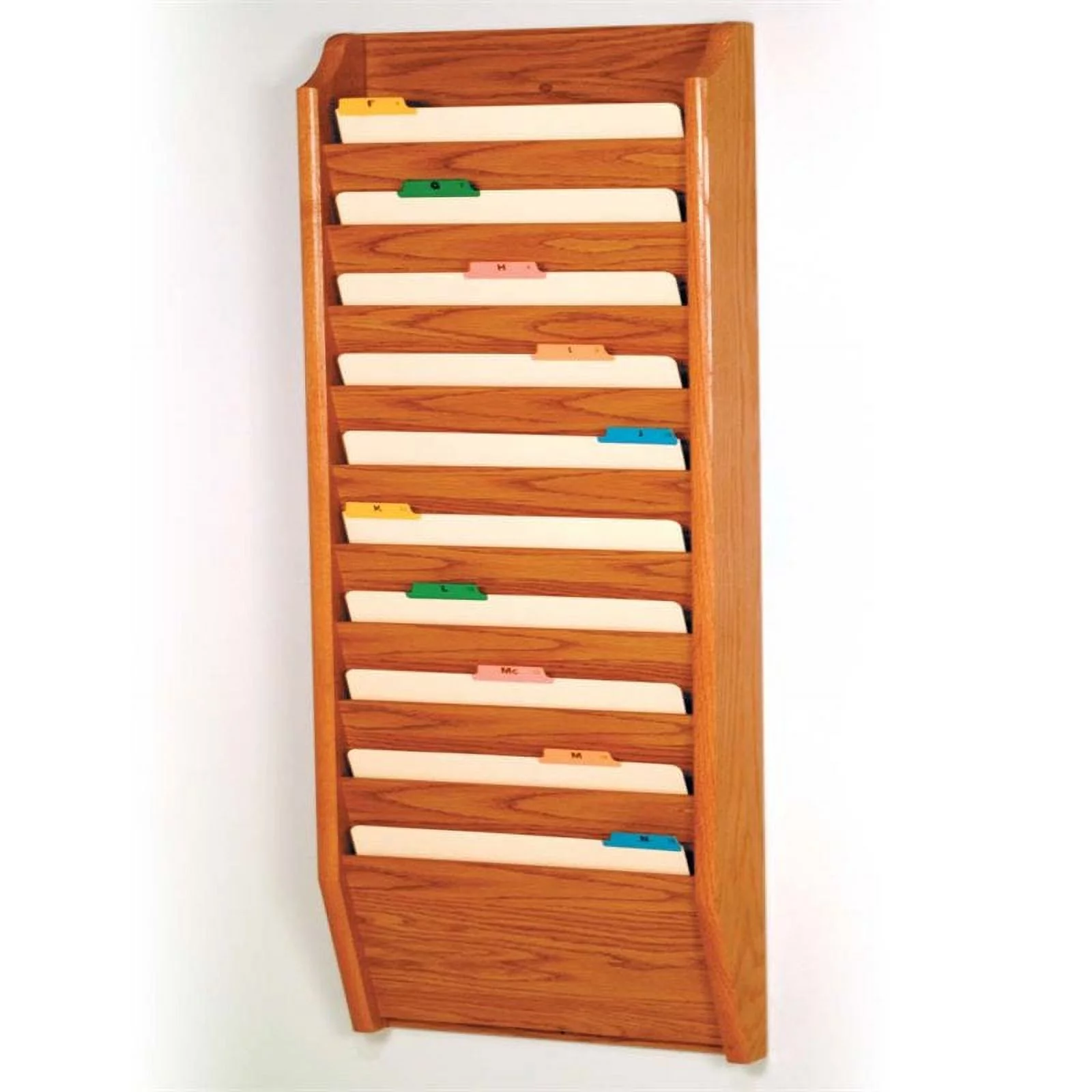 Wooden Mallet 10 Pocket Legal Size Wall File Holder in Medium Oak