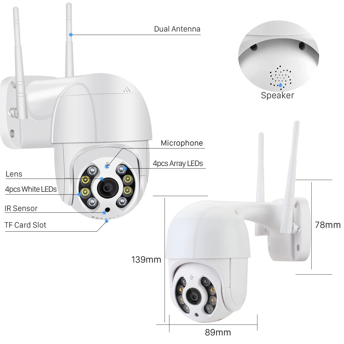 1080P Wireless IP Camera Outdoor Security Wifi PTZ Camera 2MP HD Auto Tracking Video Surveillance CCTV Camera
